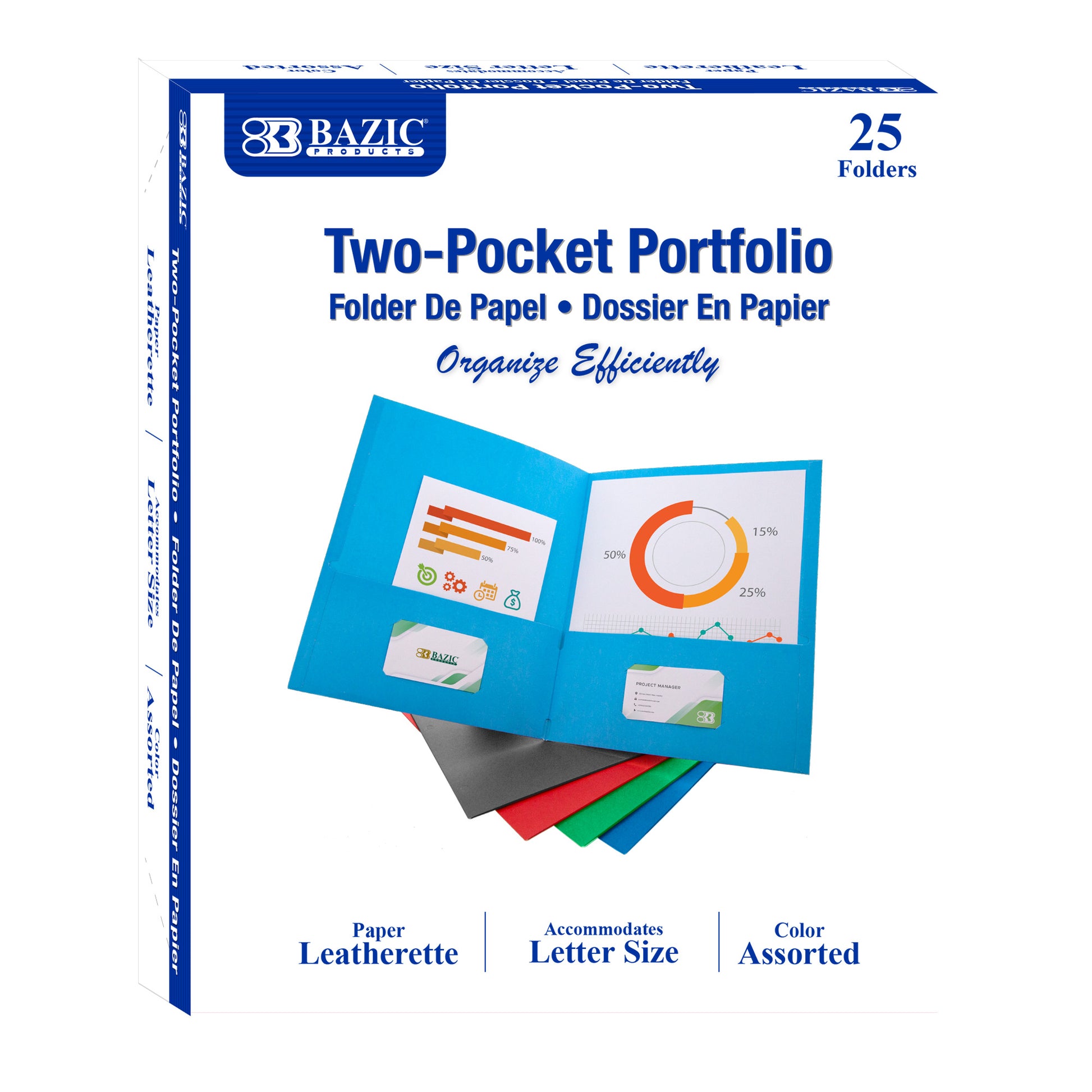 Premium Asst. Color 2-Pocket Portfolio (25/Box)