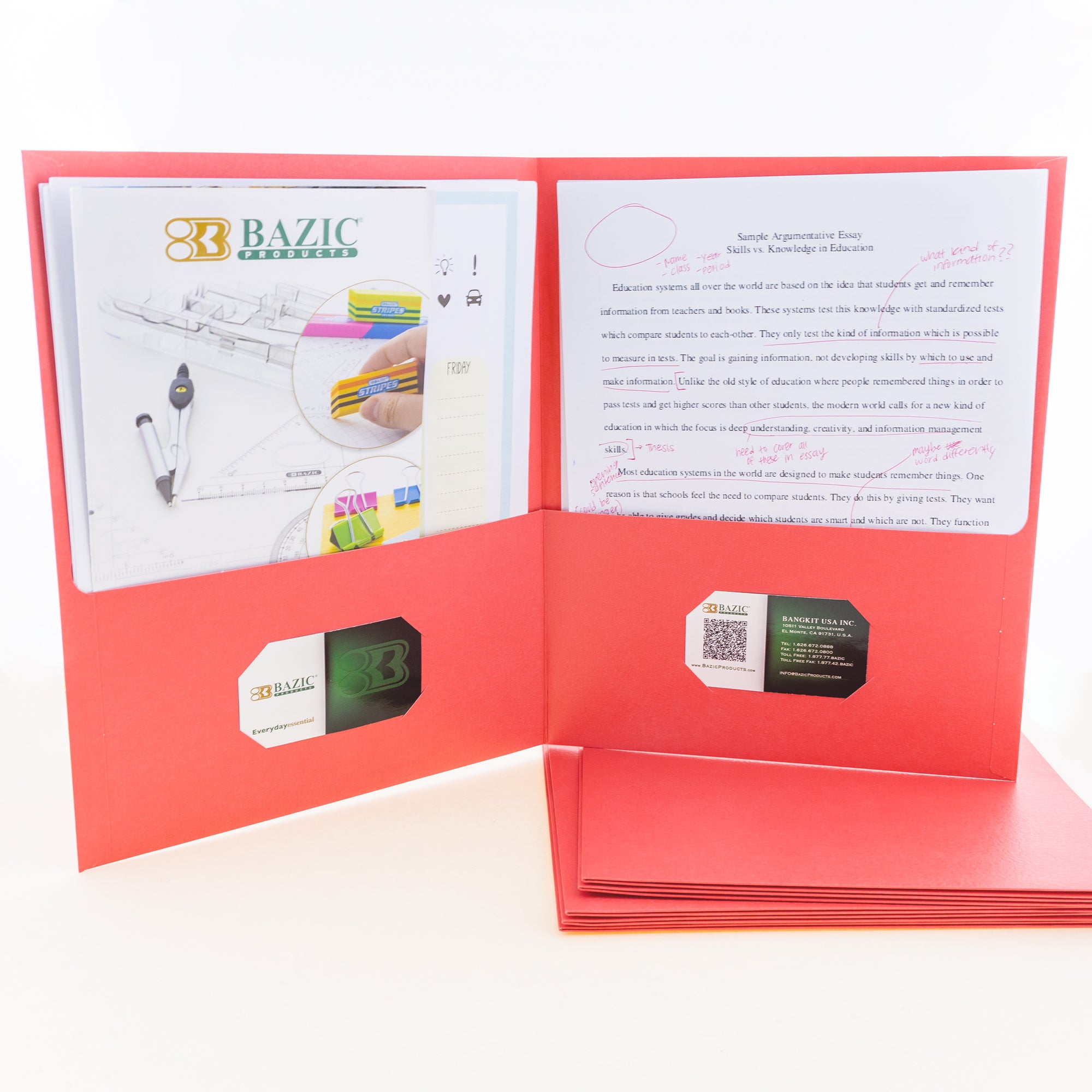 Red Paper 2-Pocket Folder, 25 Box, Standard Letter Folder