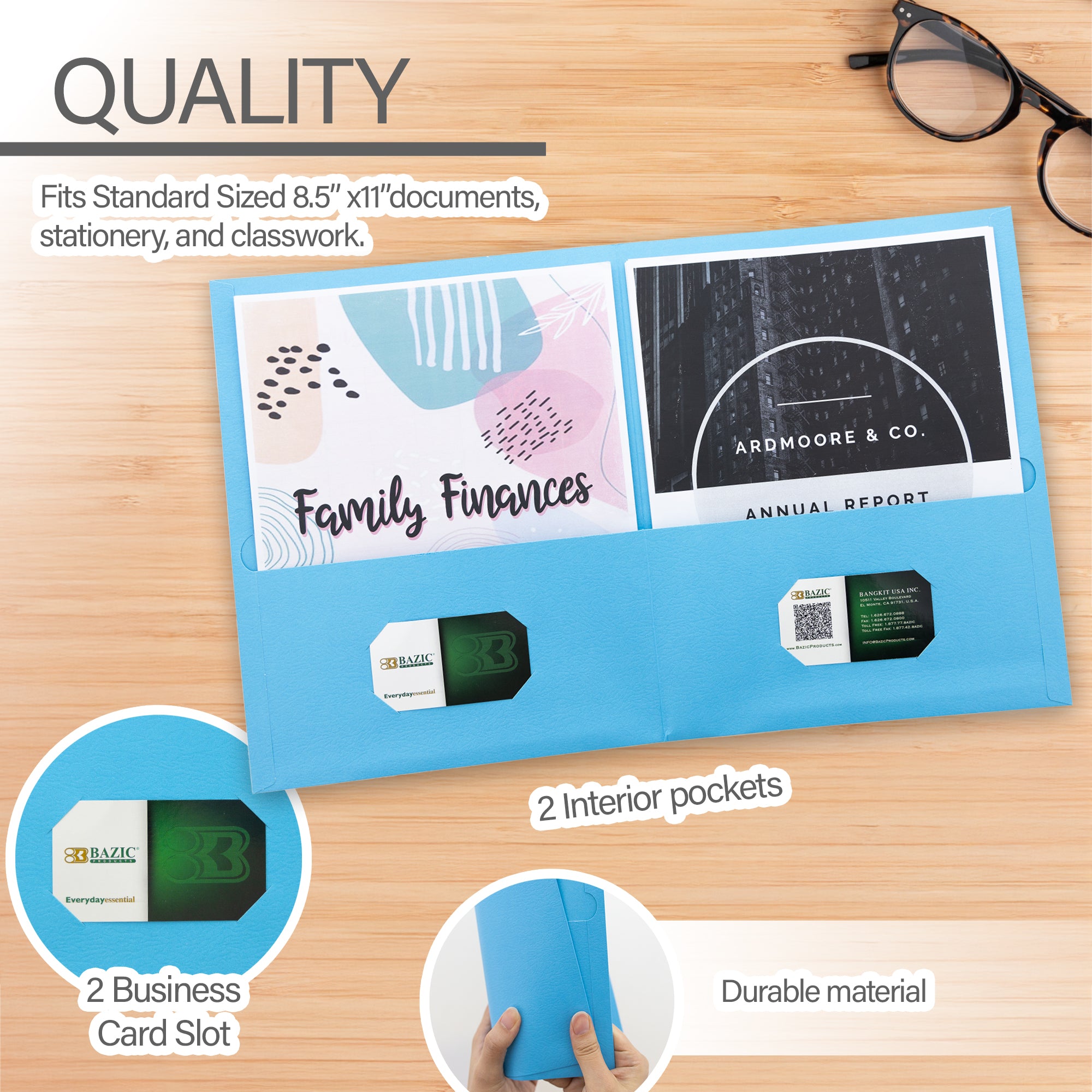 Light Blue Paper 2-Pocket Folder, 25 Box