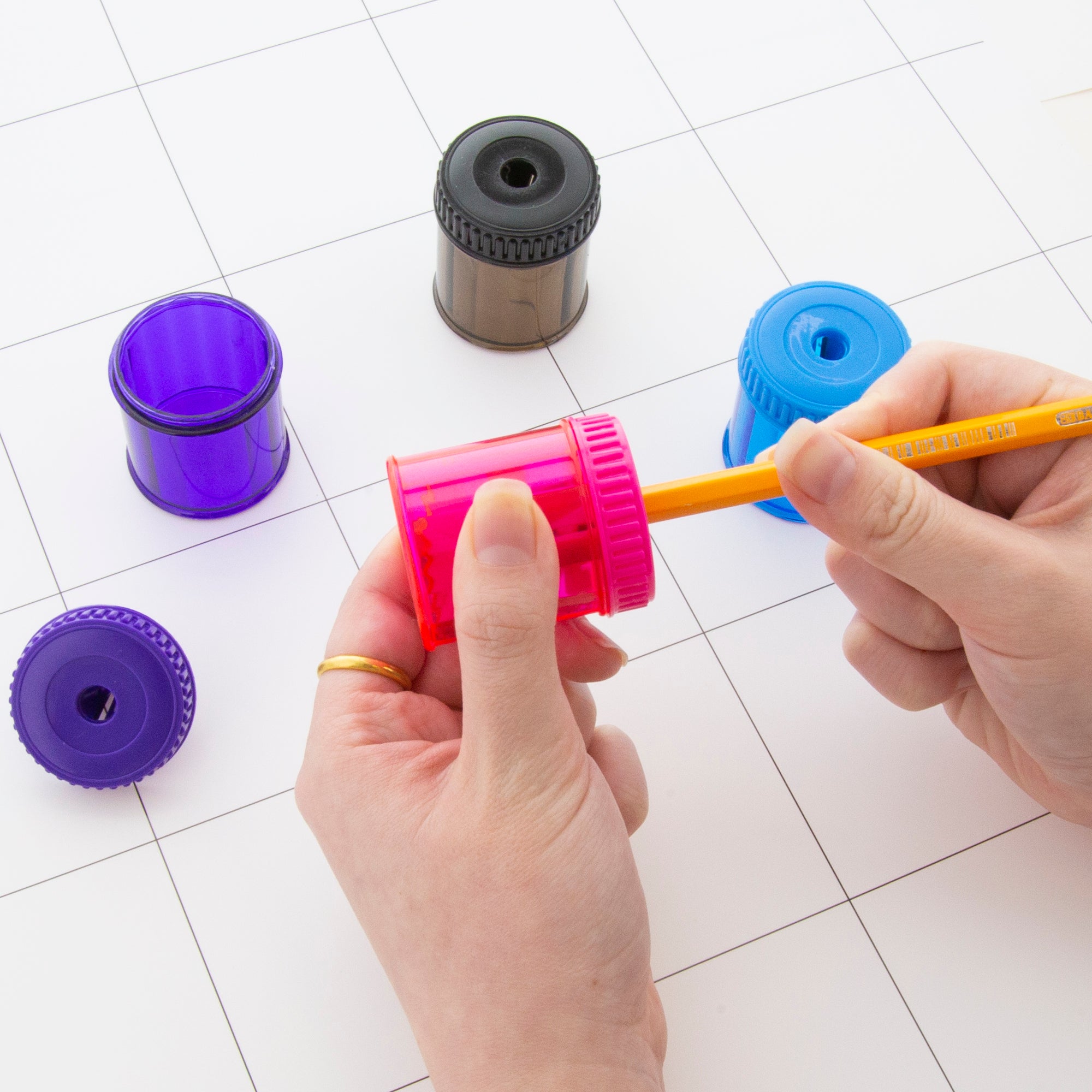 Dual-Hole Pencil Sharpeners, 4 Count, With Receptacle