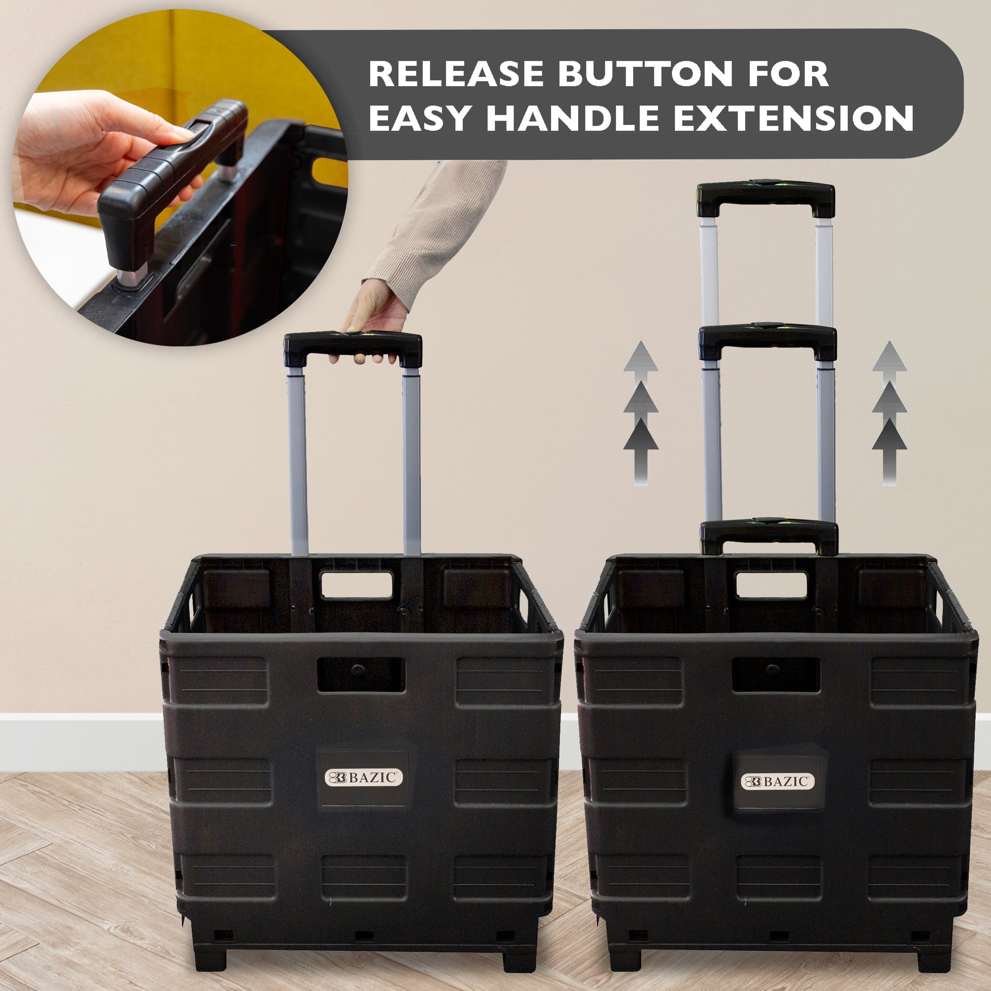 Black Folding Cart on Wheels, 16 x 18 x 15 in