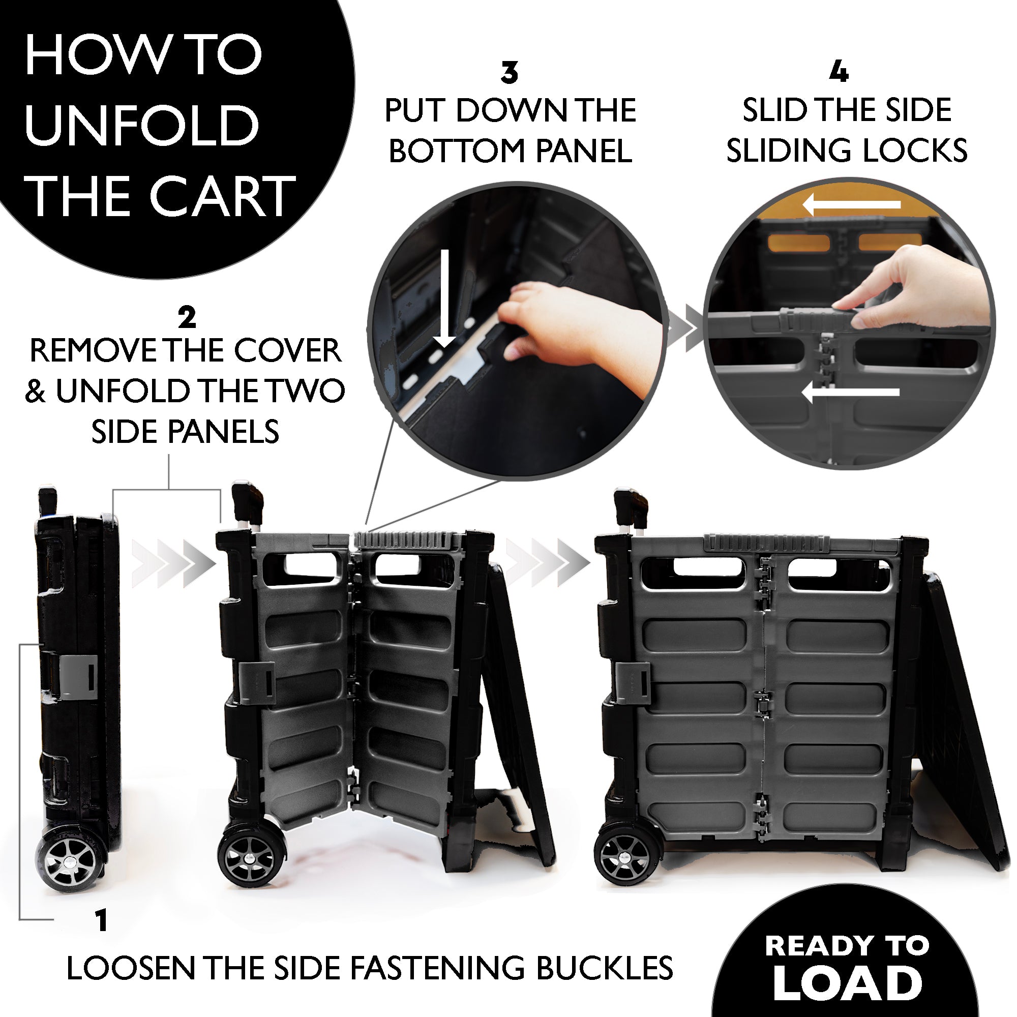 Black Folding Cart on Wheels, 16 x 18 x 15 in