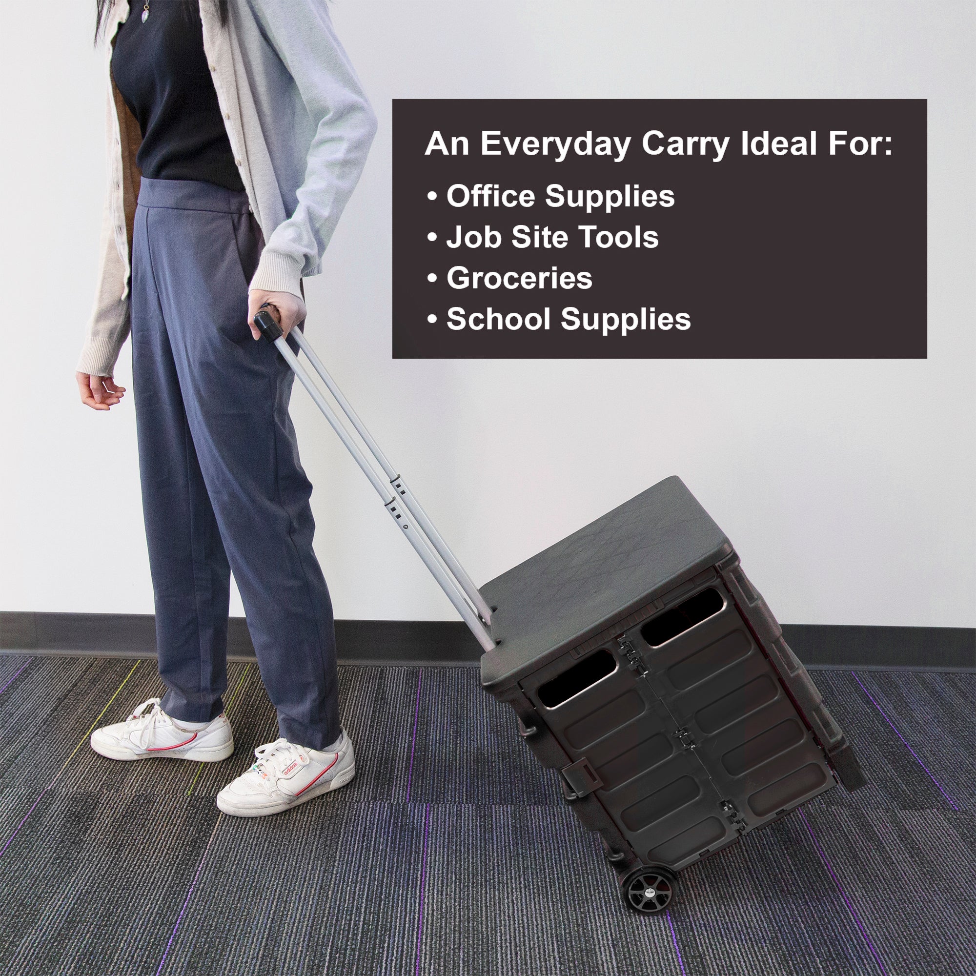 Black Folding Cart on Wheels, 16 x 18 x 15 in