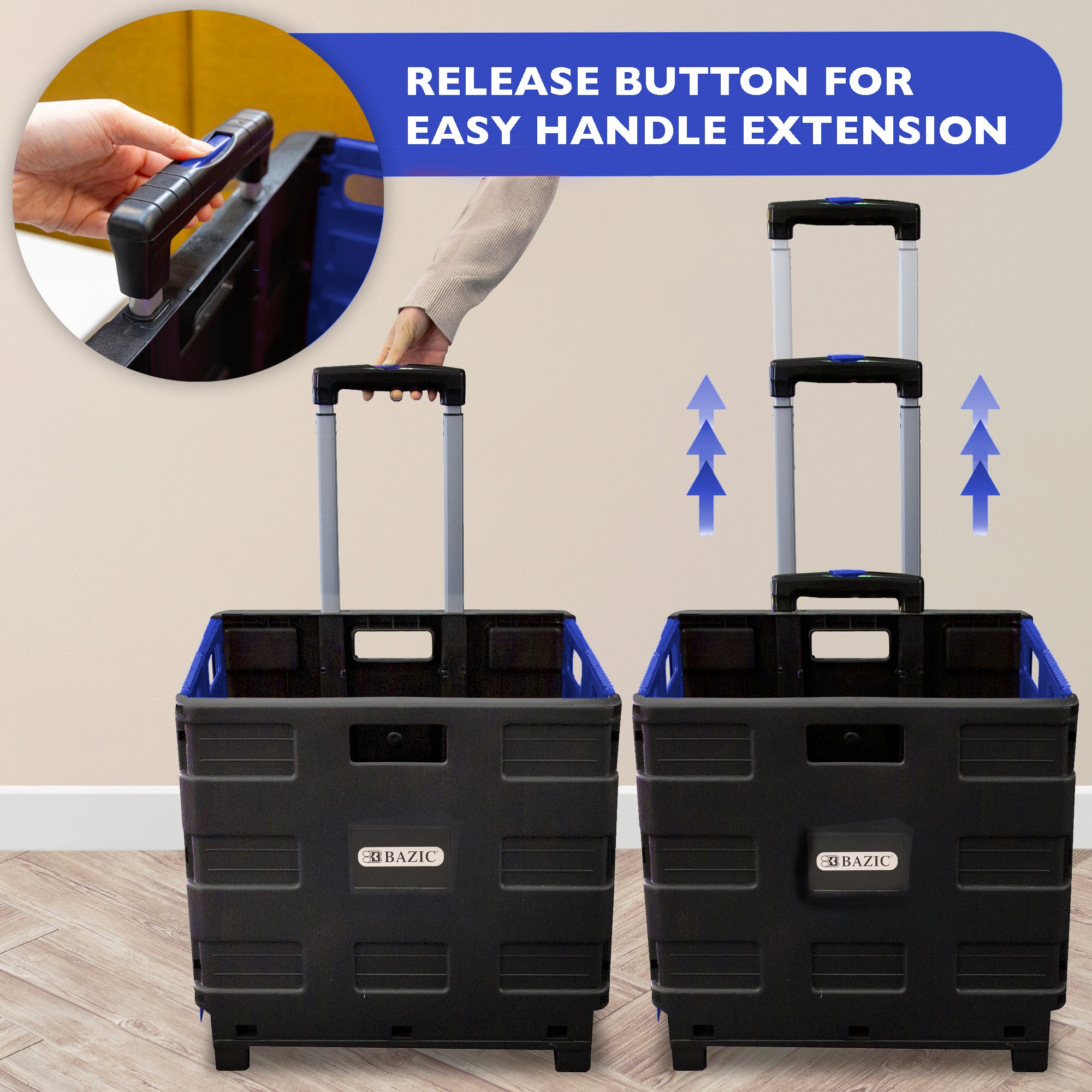 Blue Folding Cart on Wheels, 16 x 18 x 15 in, 70 lb Capacity
