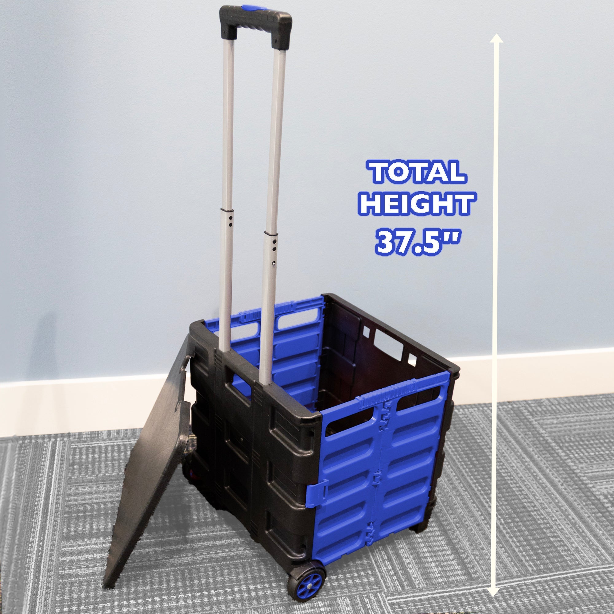 Blue Folding Cart on Wheels, 16 x 18 x 15 in, 70 lb Capacity