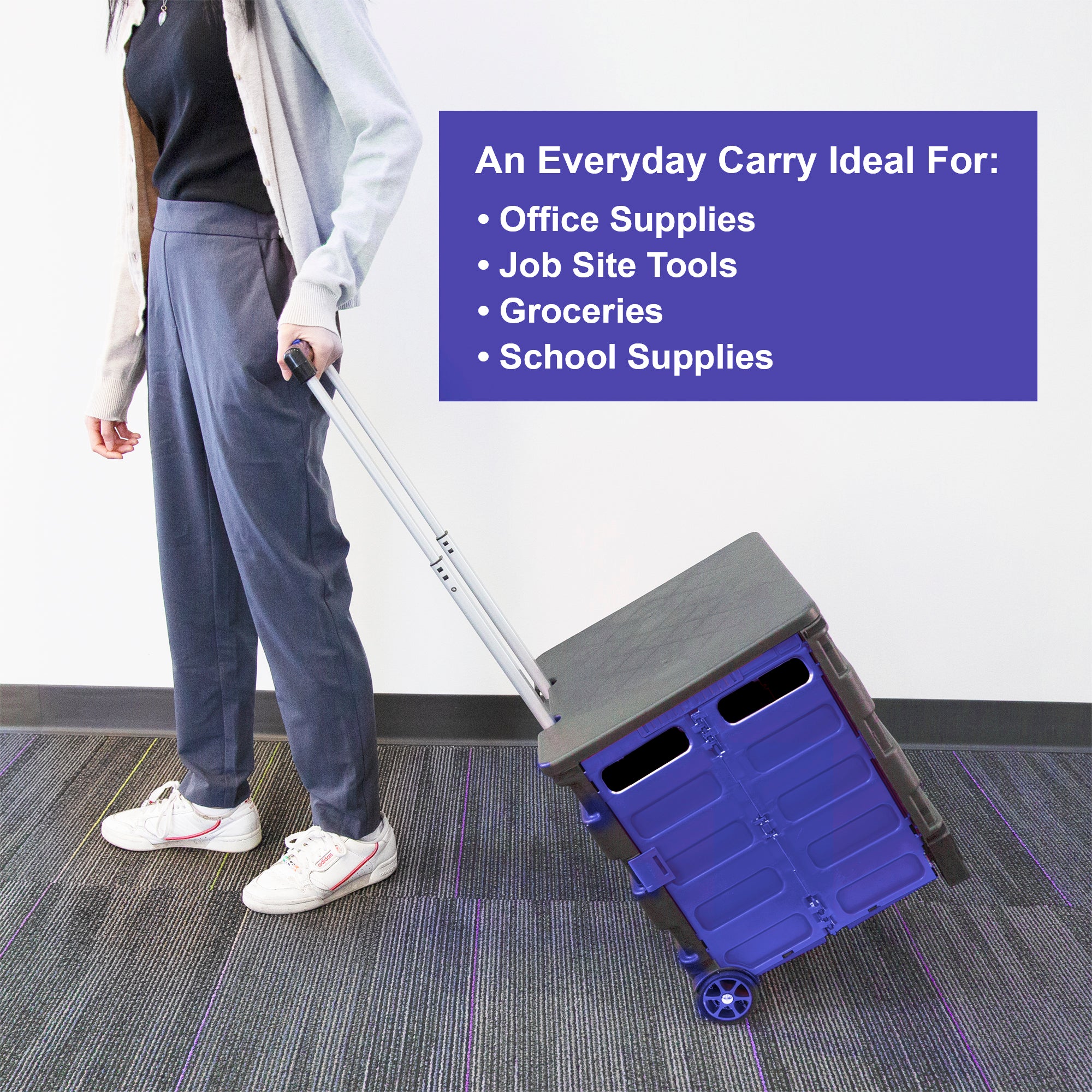 Blue Folding Cart on Wheels, 16 x 18 x 15 in, 70 lb Capacity