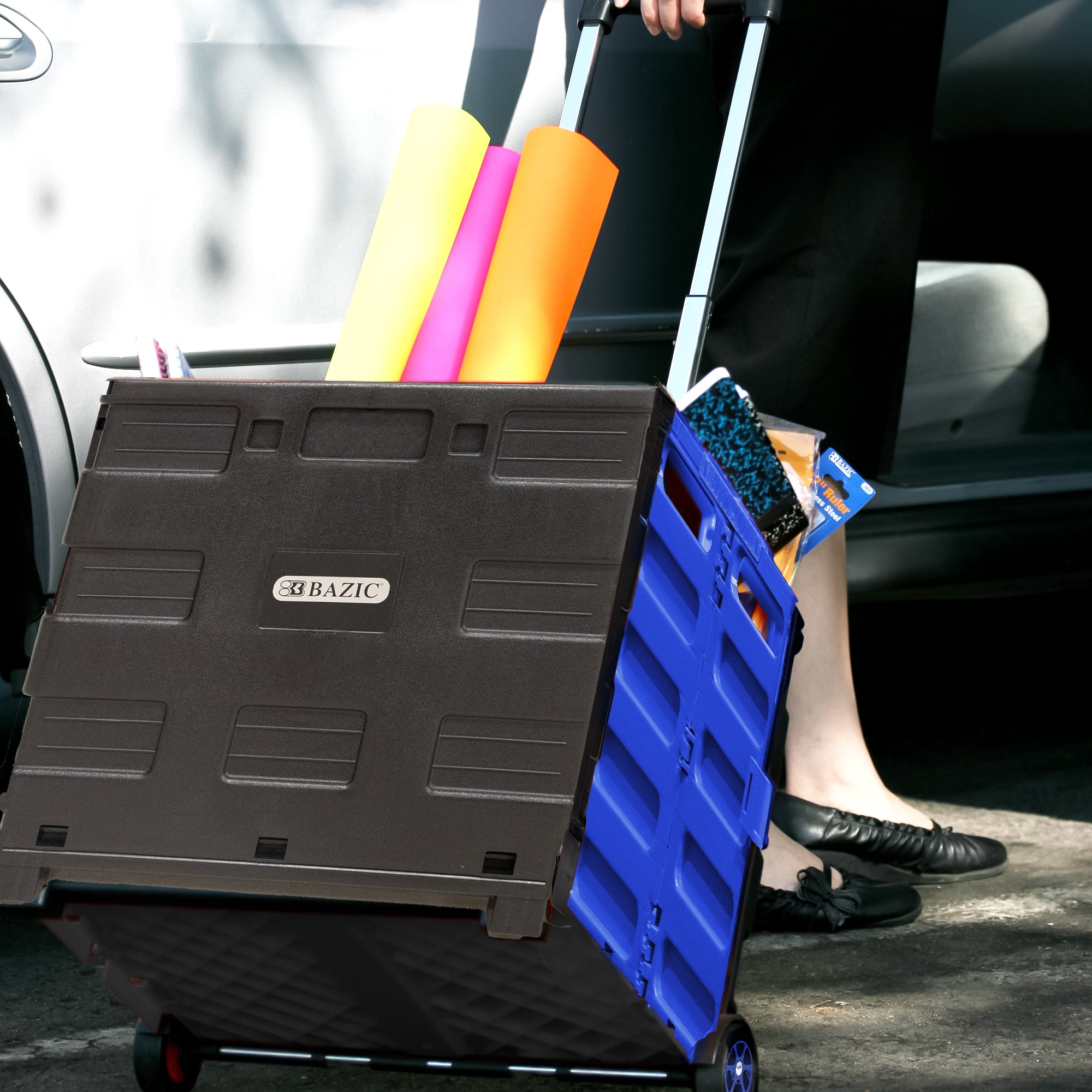 Blue Folding Cart on Wheels, 16 x 18 x 15 in, 70 lb Capacity
