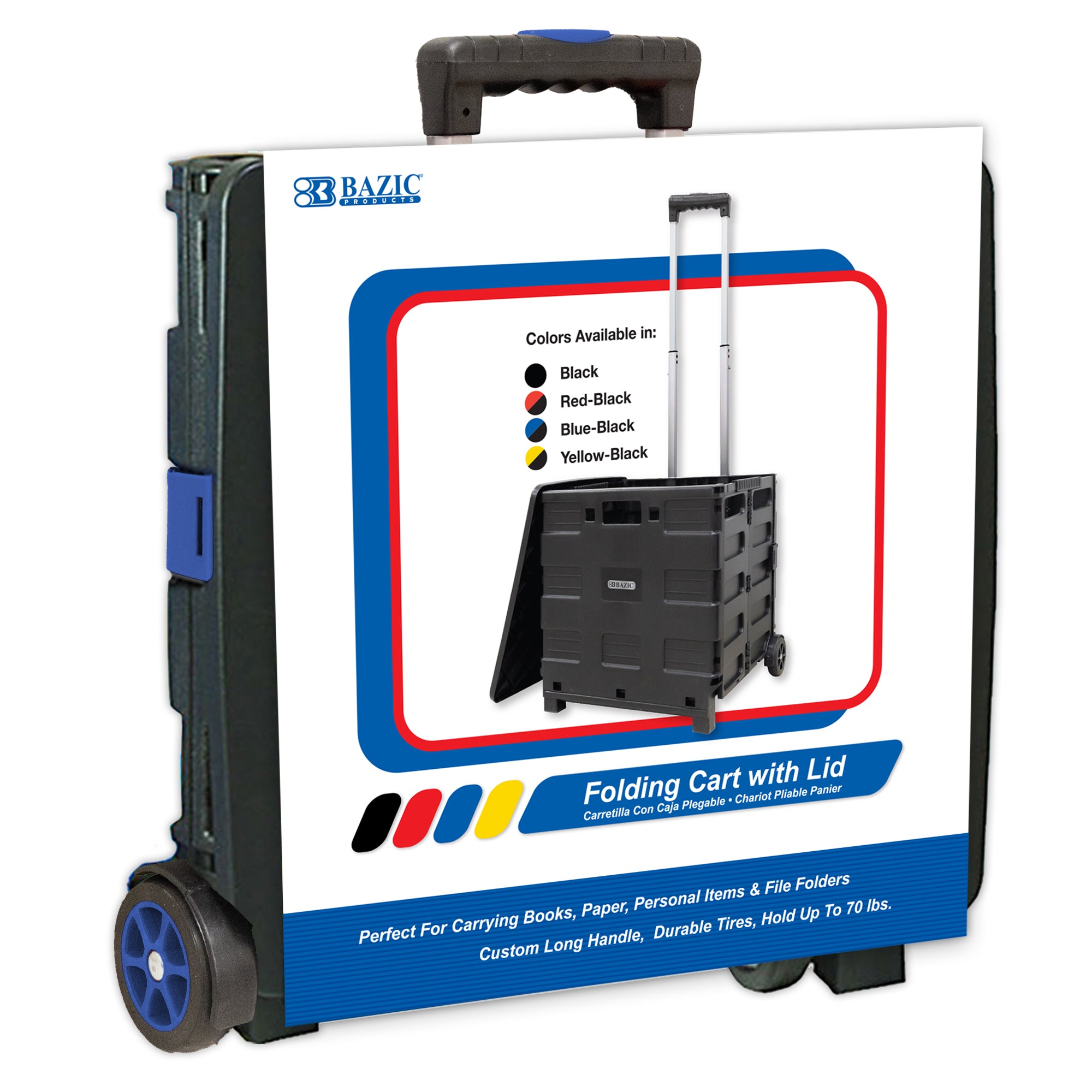 Blue Folding Cart on Wheels, 16 x 18 x 15 in, 70 lb Capacity