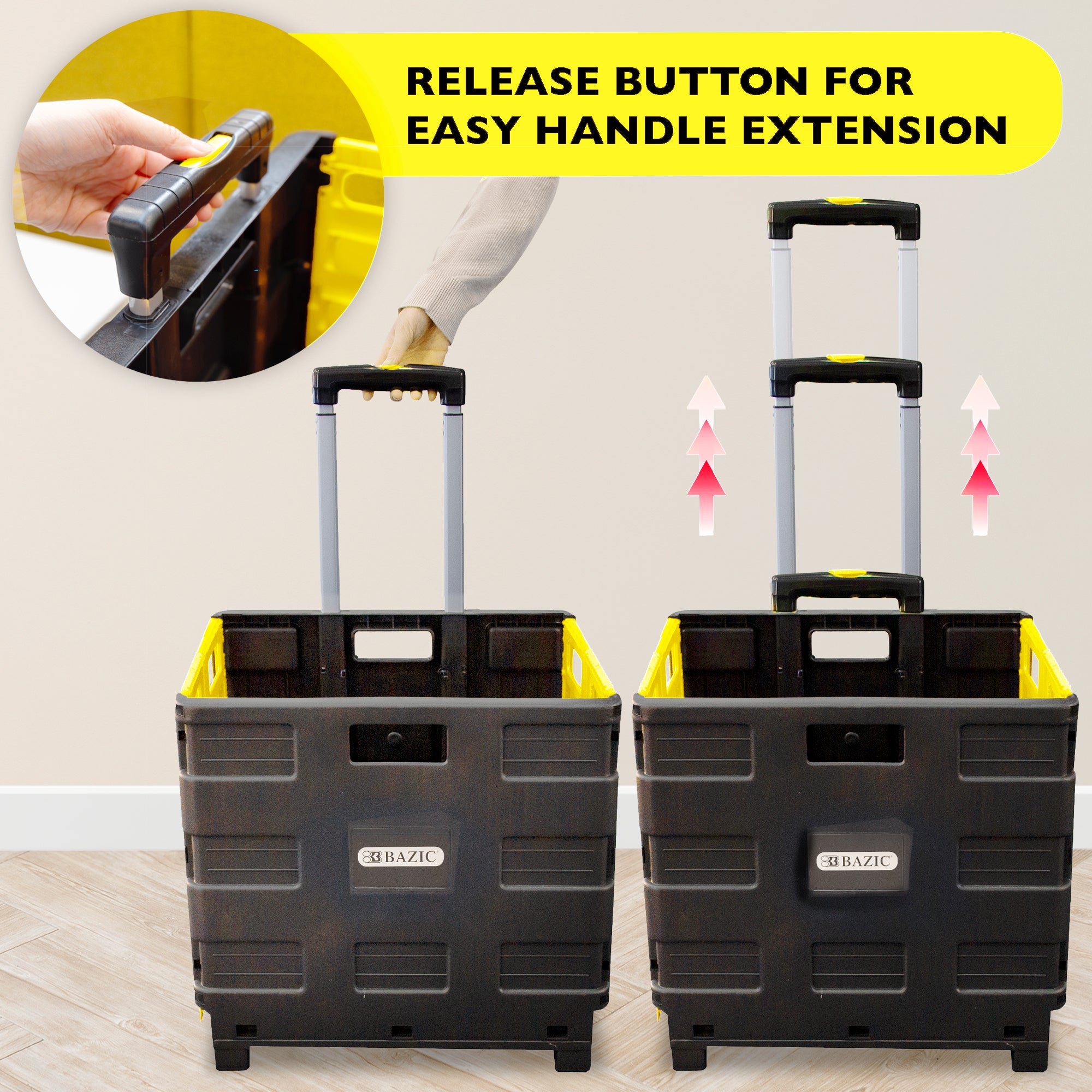 Yellow Folding Cart on Wheels, 16 x 18 x 15 in