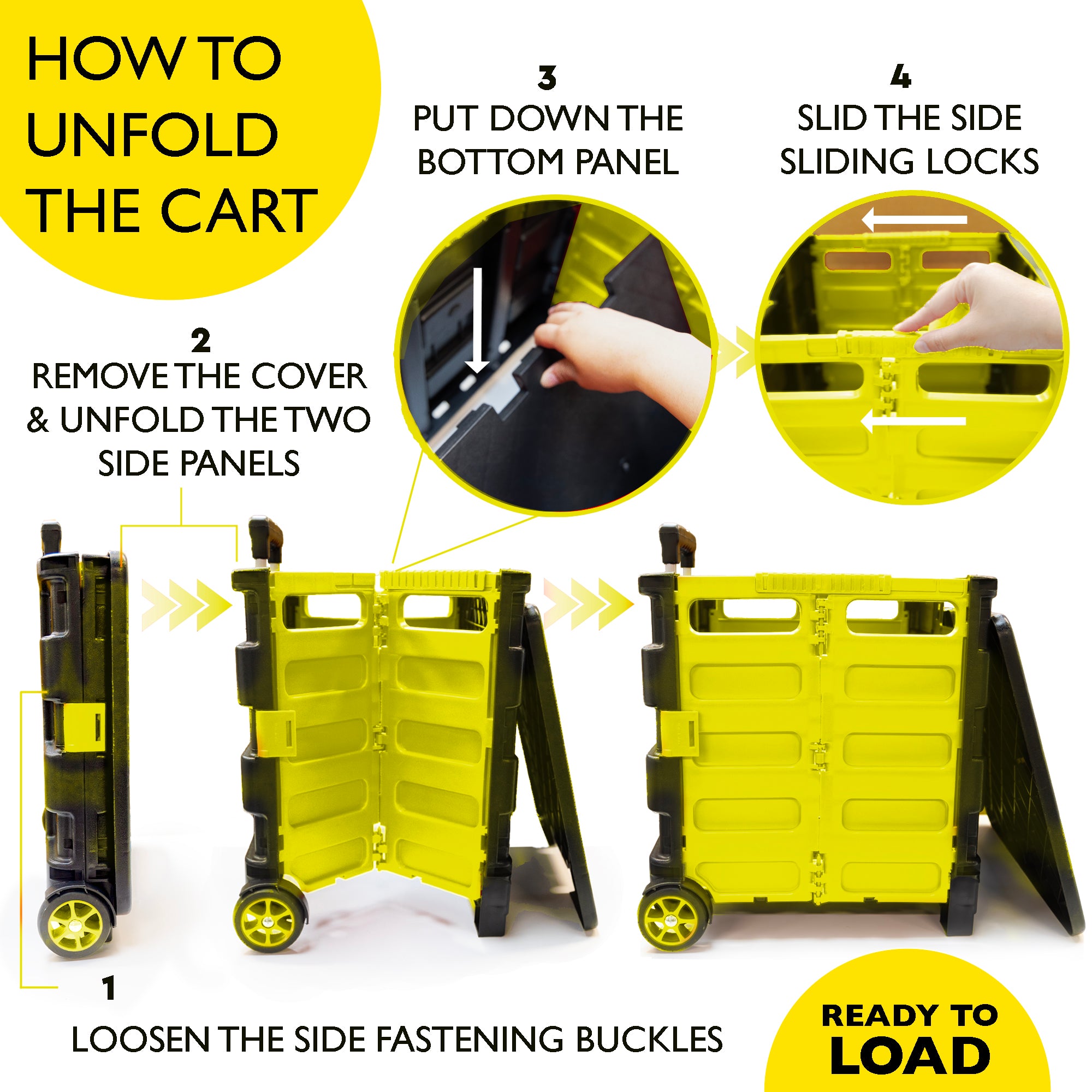 Yellow Folding Cart on Wheels, 16 x 18 x 15 in