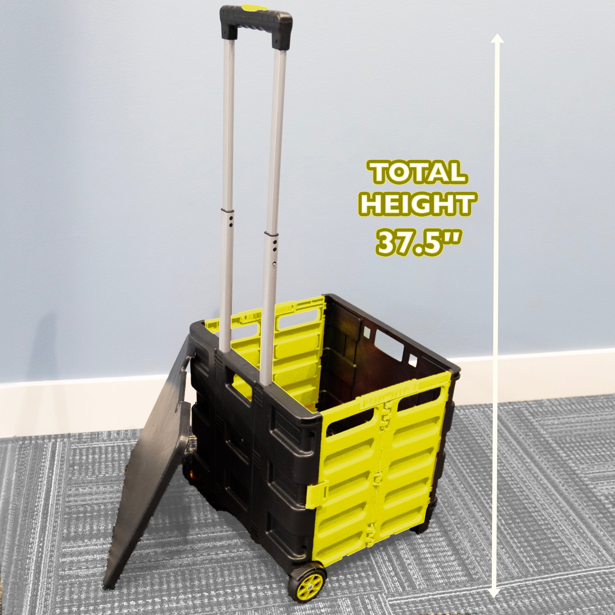 Yellow Folding Cart on Wheels, 16 x 18 x 15 in
