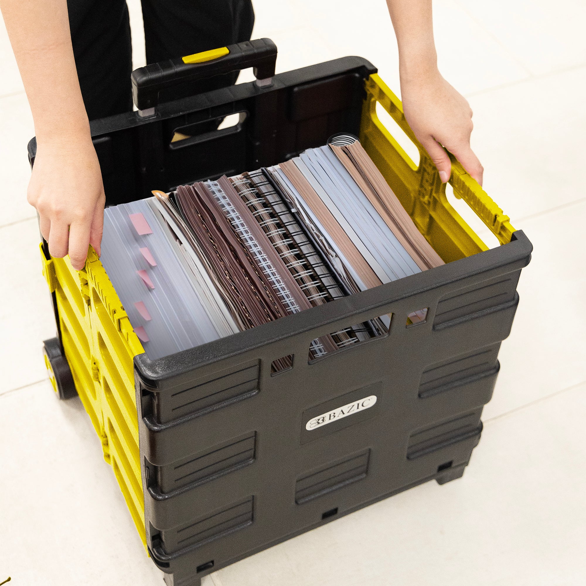 Yellow Folding Cart on Wheels, 16 x 18 x 15 in