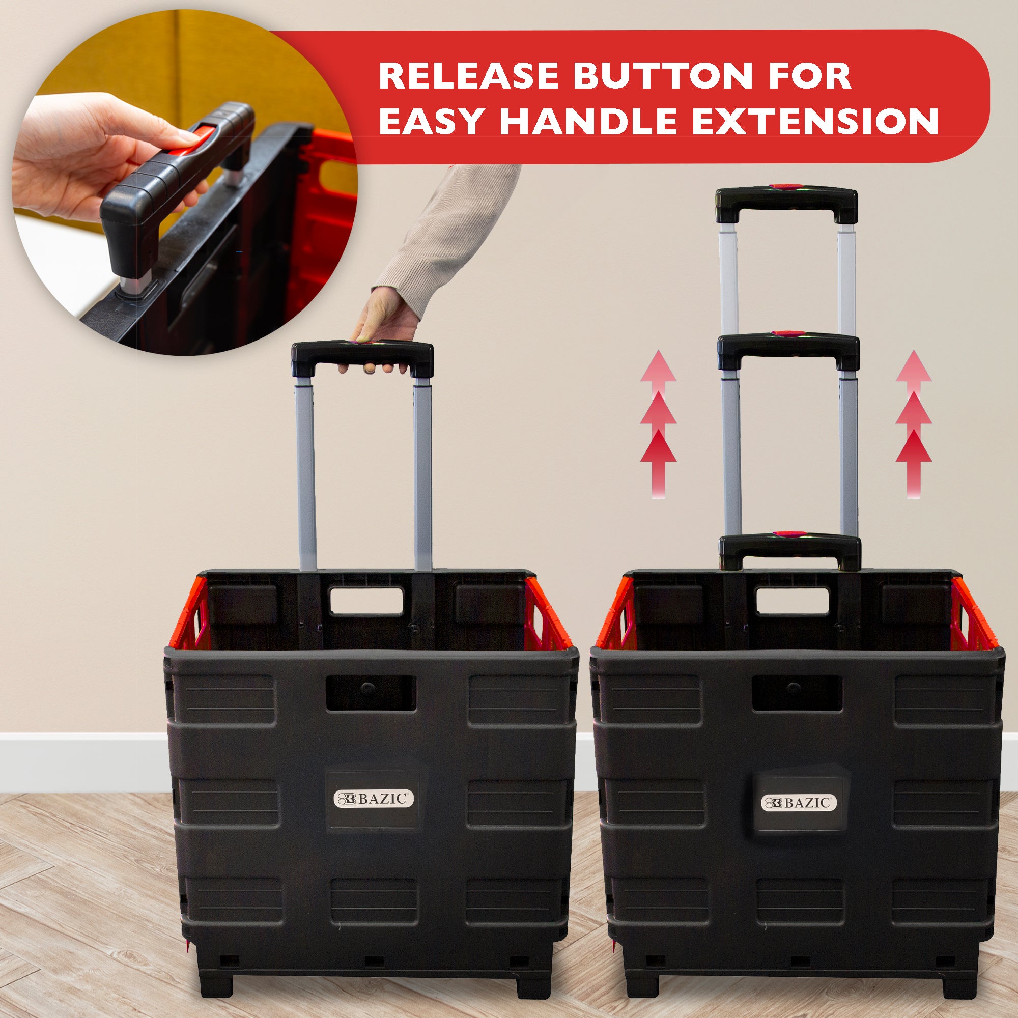 Red Folding Cart on Wheels, 16 x 18 x 15 in, 70 lb Capacity
