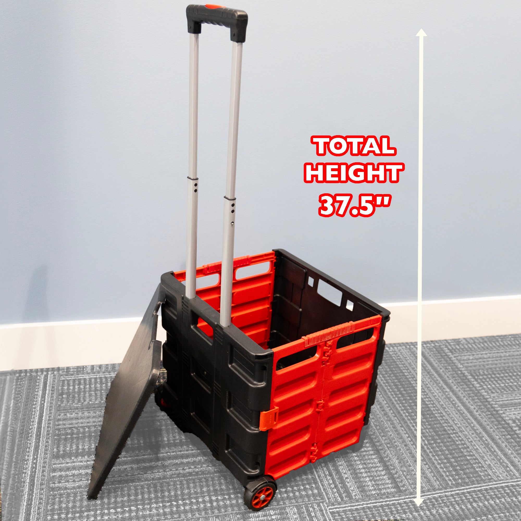 Red Folding Cart on Wheels, 16 x 18 x 15 in, 70 lb Capacity