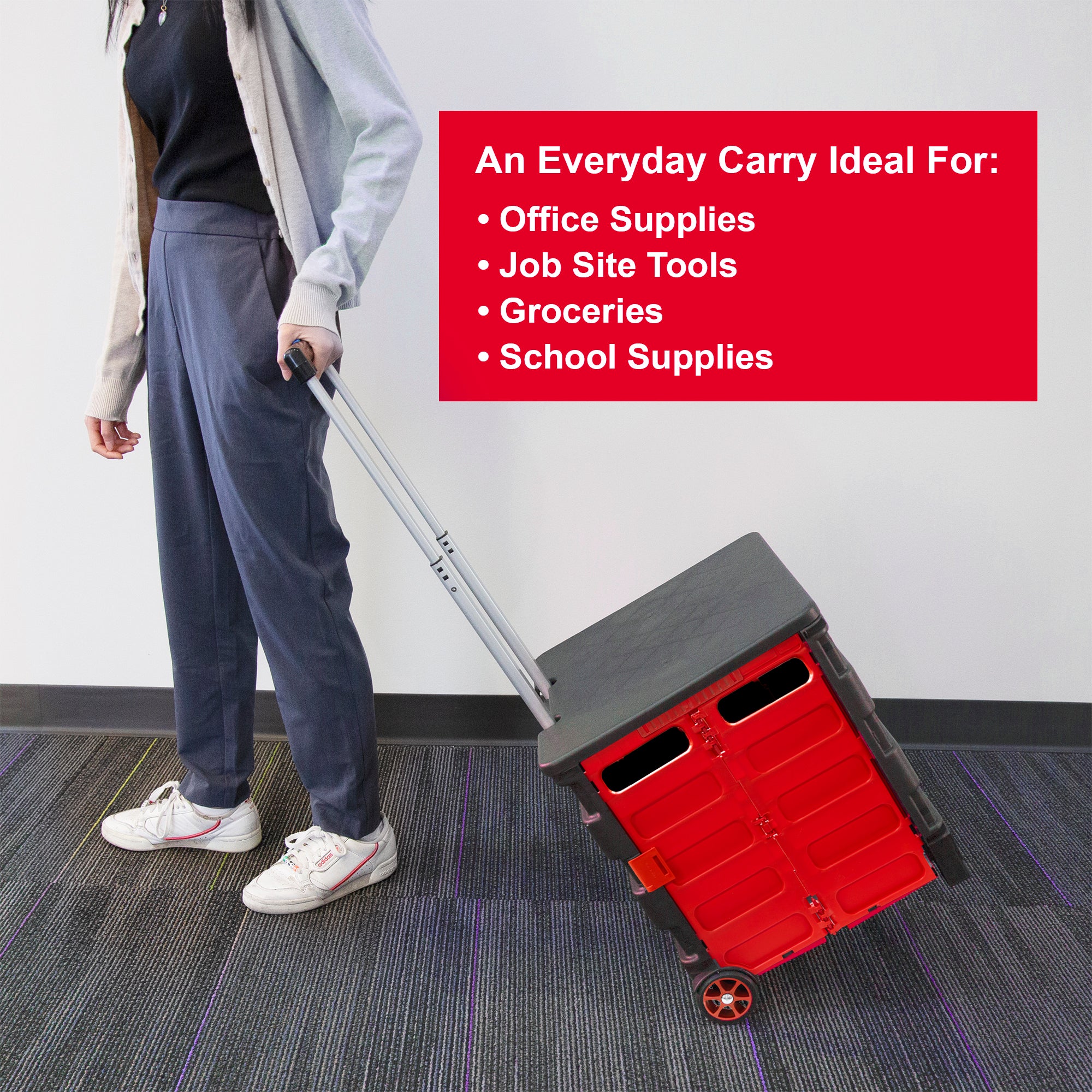 Red Folding Cart on Wheels, 16 x 18 x 15 in, 70 lb Capacity