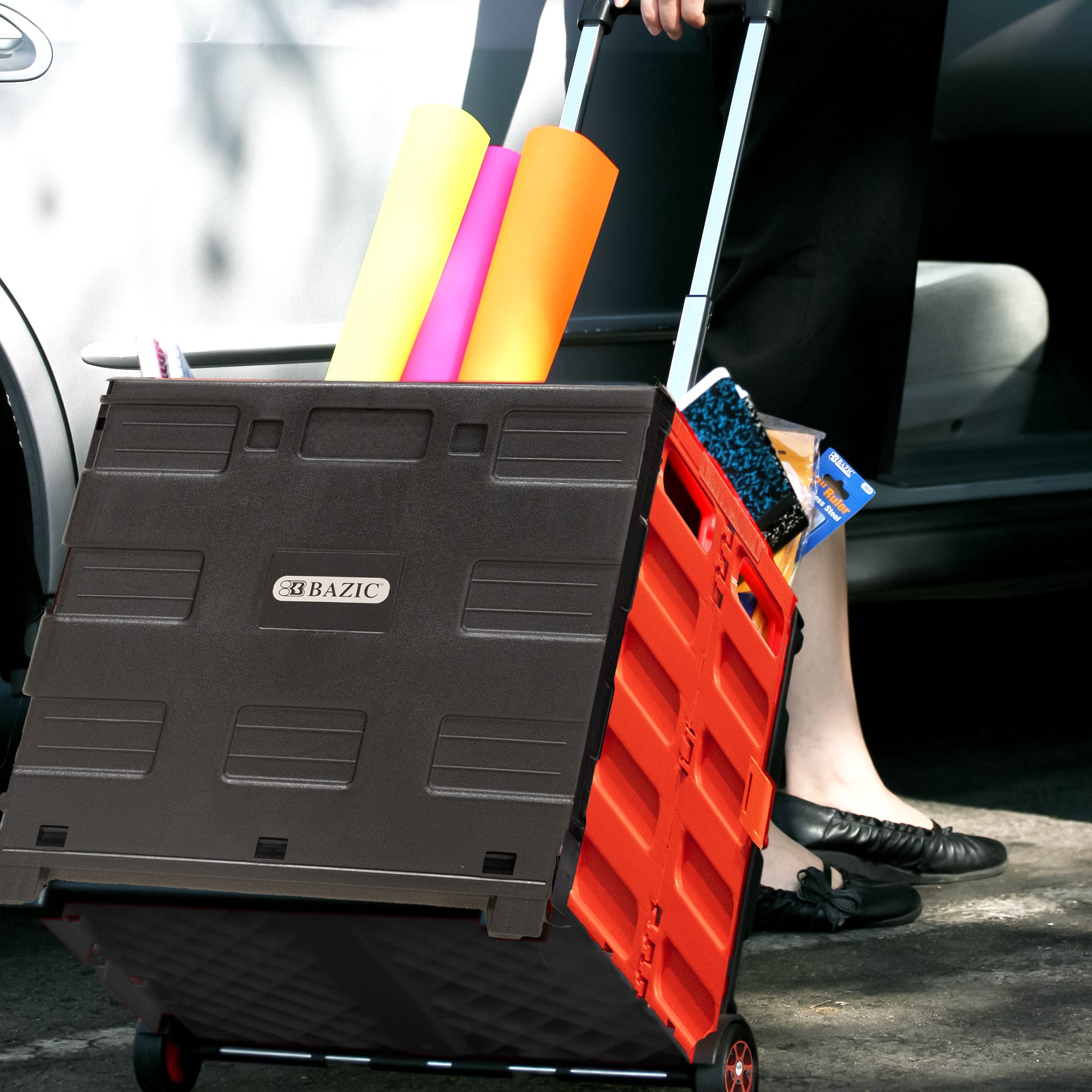 Red Folding Cart on Wheels, 16 x 18 x 15 in, 70 lb Capacity