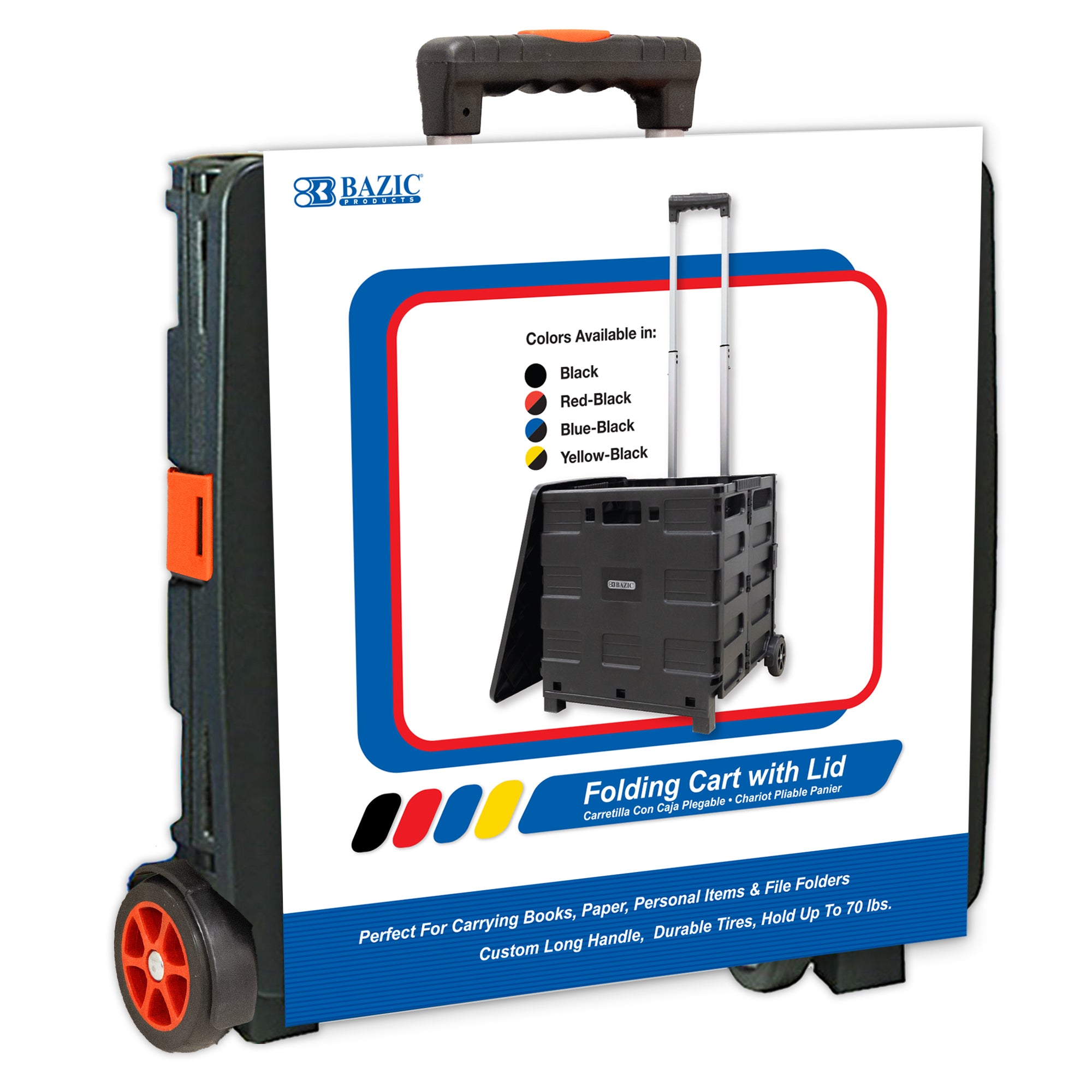 Red Folding Cart on Wheels, 16 x 18 x 15 in, 70 lb Capacity