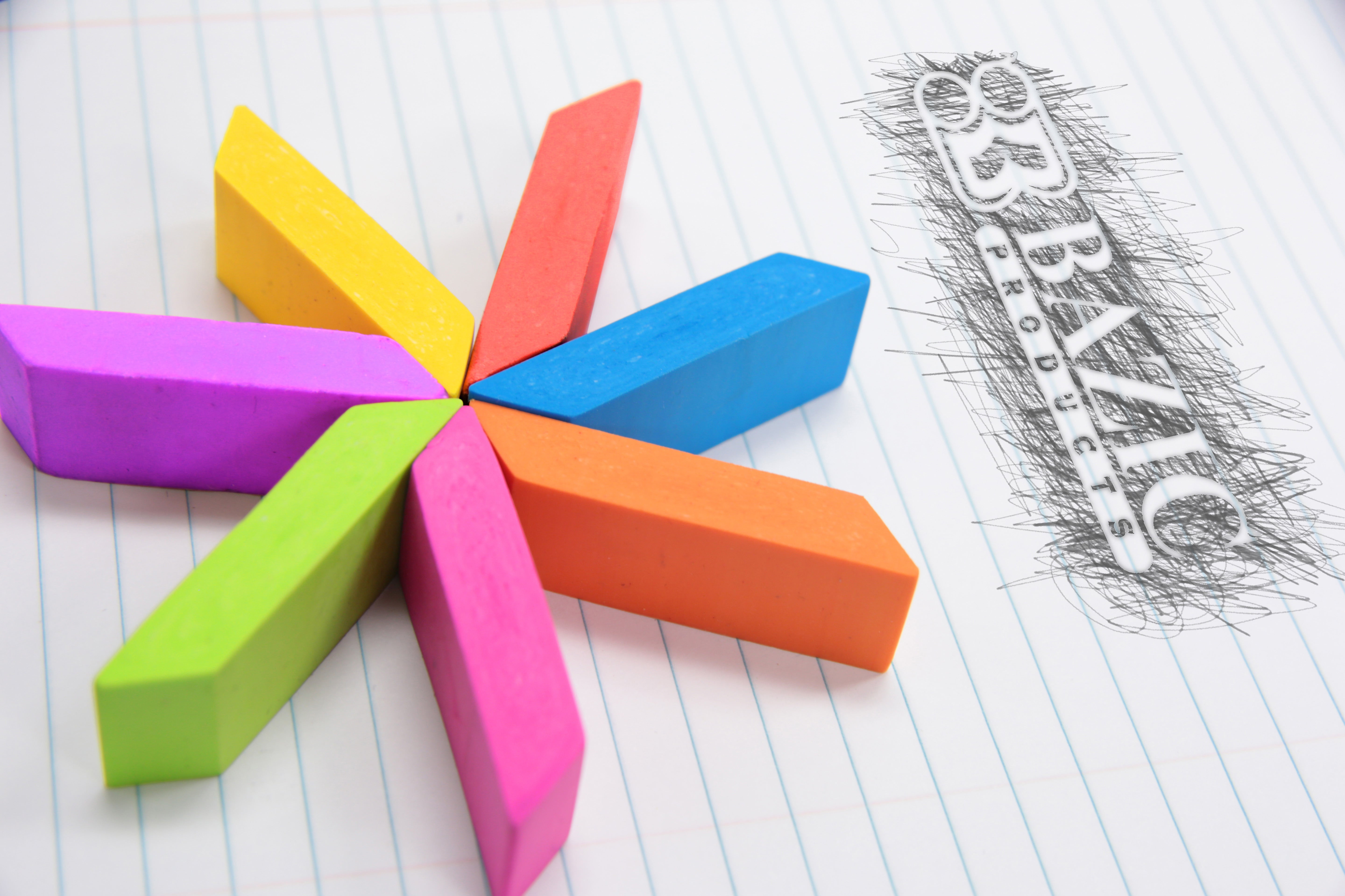 Neon Bevel Erasers, 6 Count, for School Homework Classroom