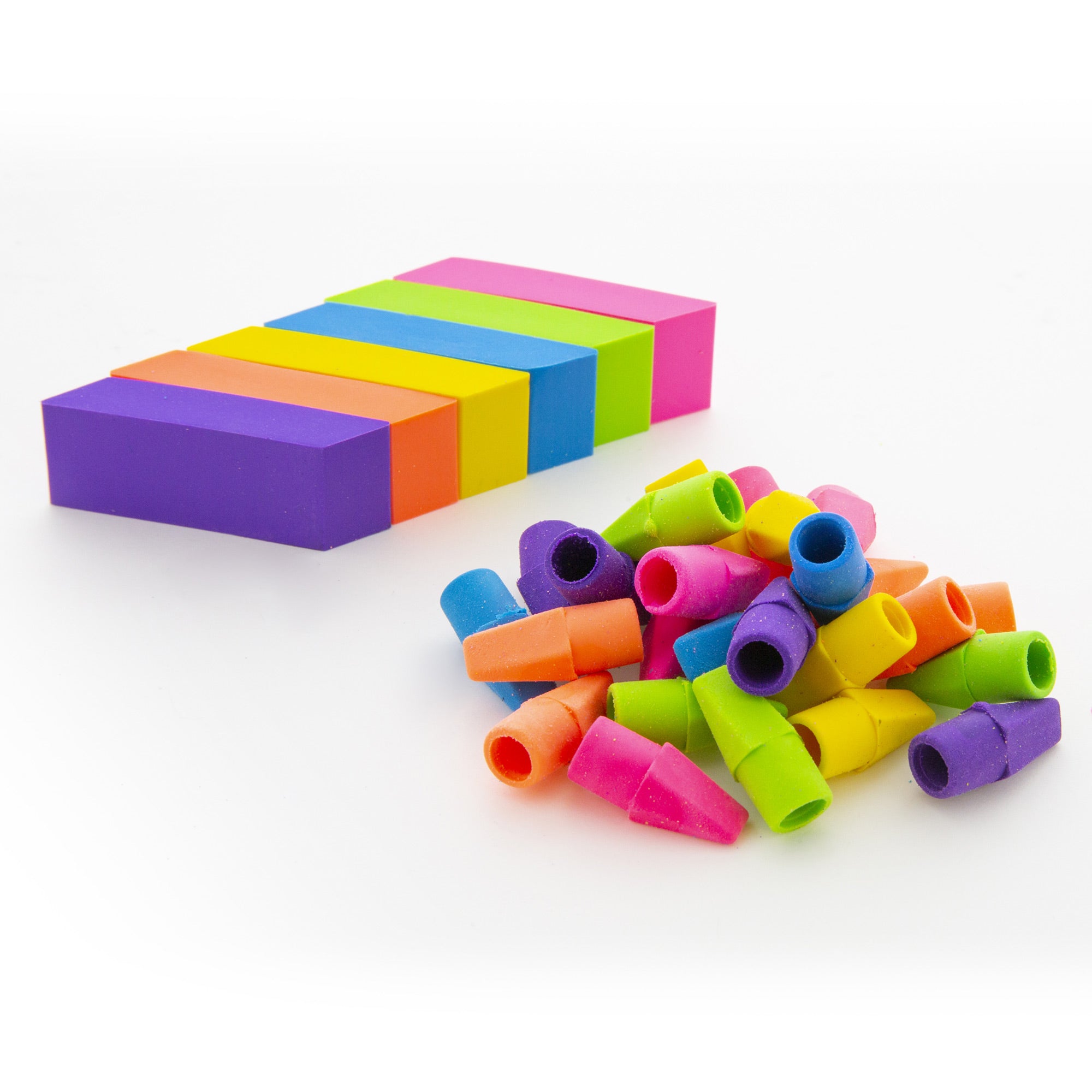 Neon Bevel Erasers, 6 Count, for School Homework Classroom