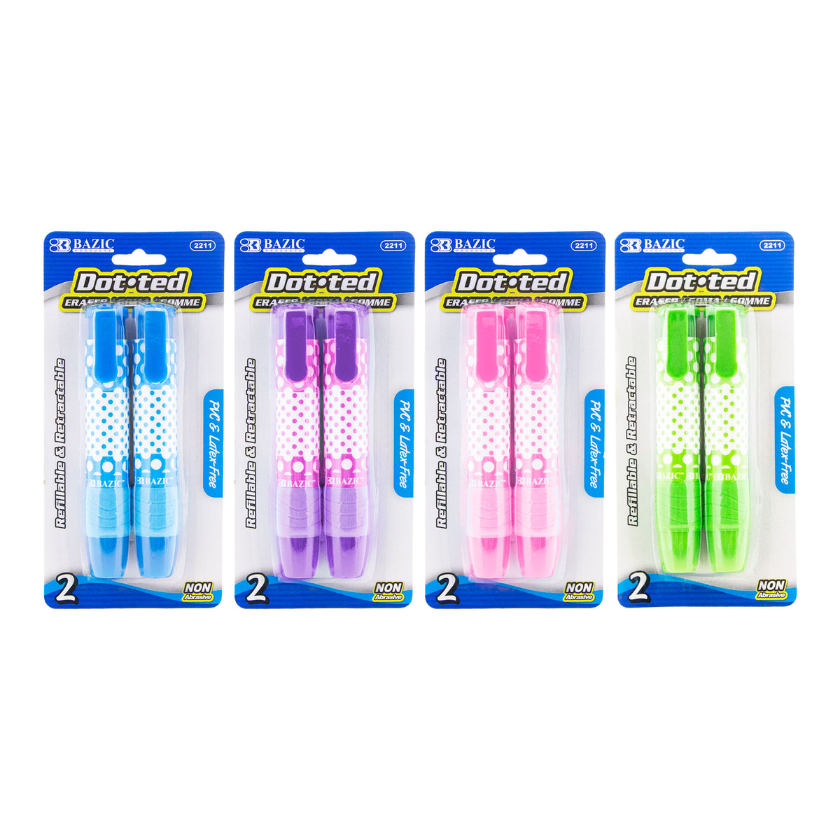 BAZIC Retractable Stick Erasers, Latex-Free, Refillable