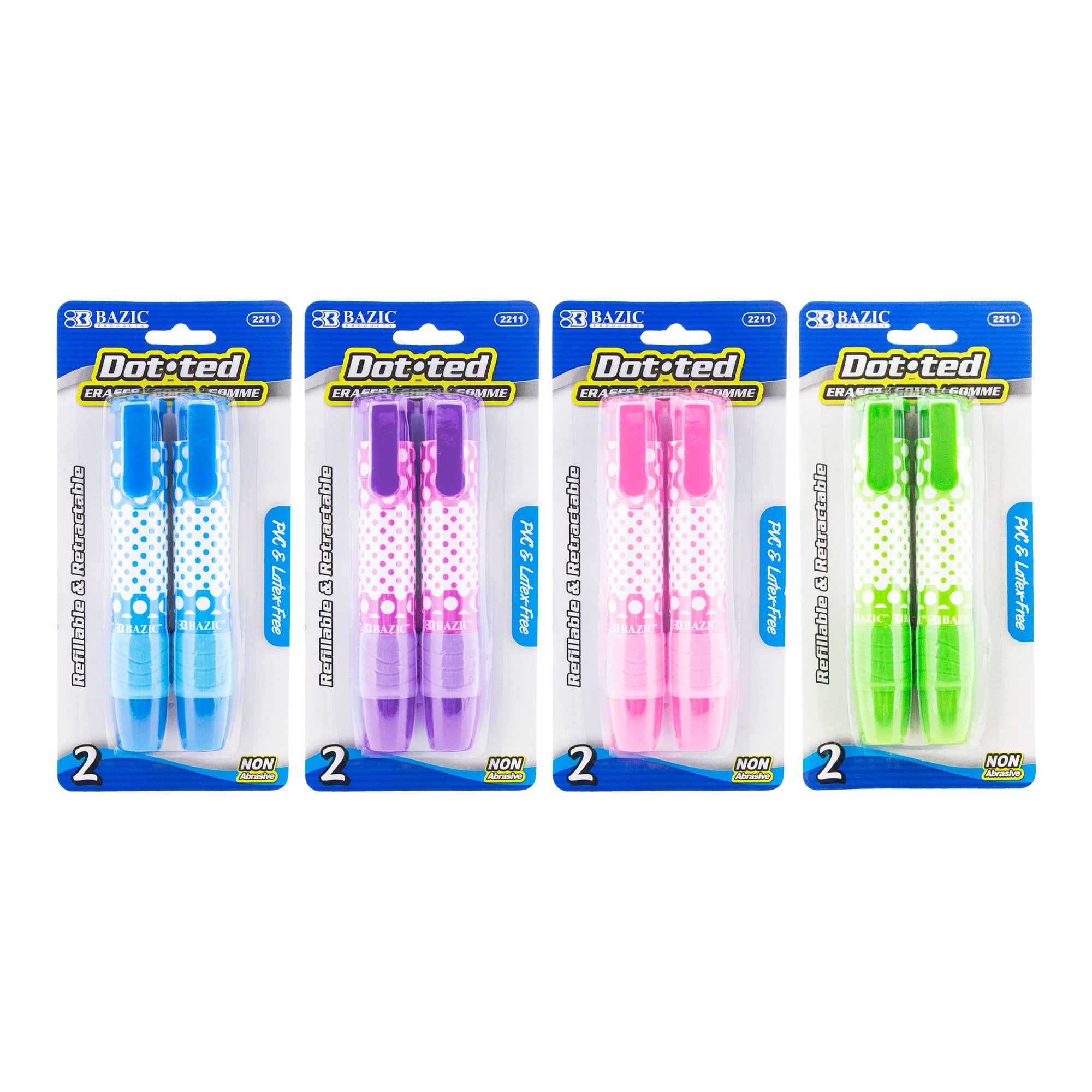 Dot.ted Retractable Stick Erasers, 2 Count