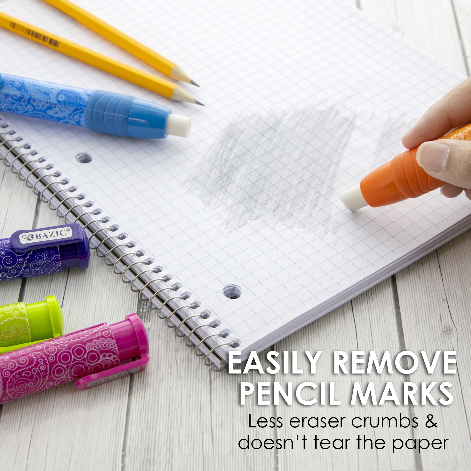 Retractable Stick Erasers, Assorted, Latex-Free