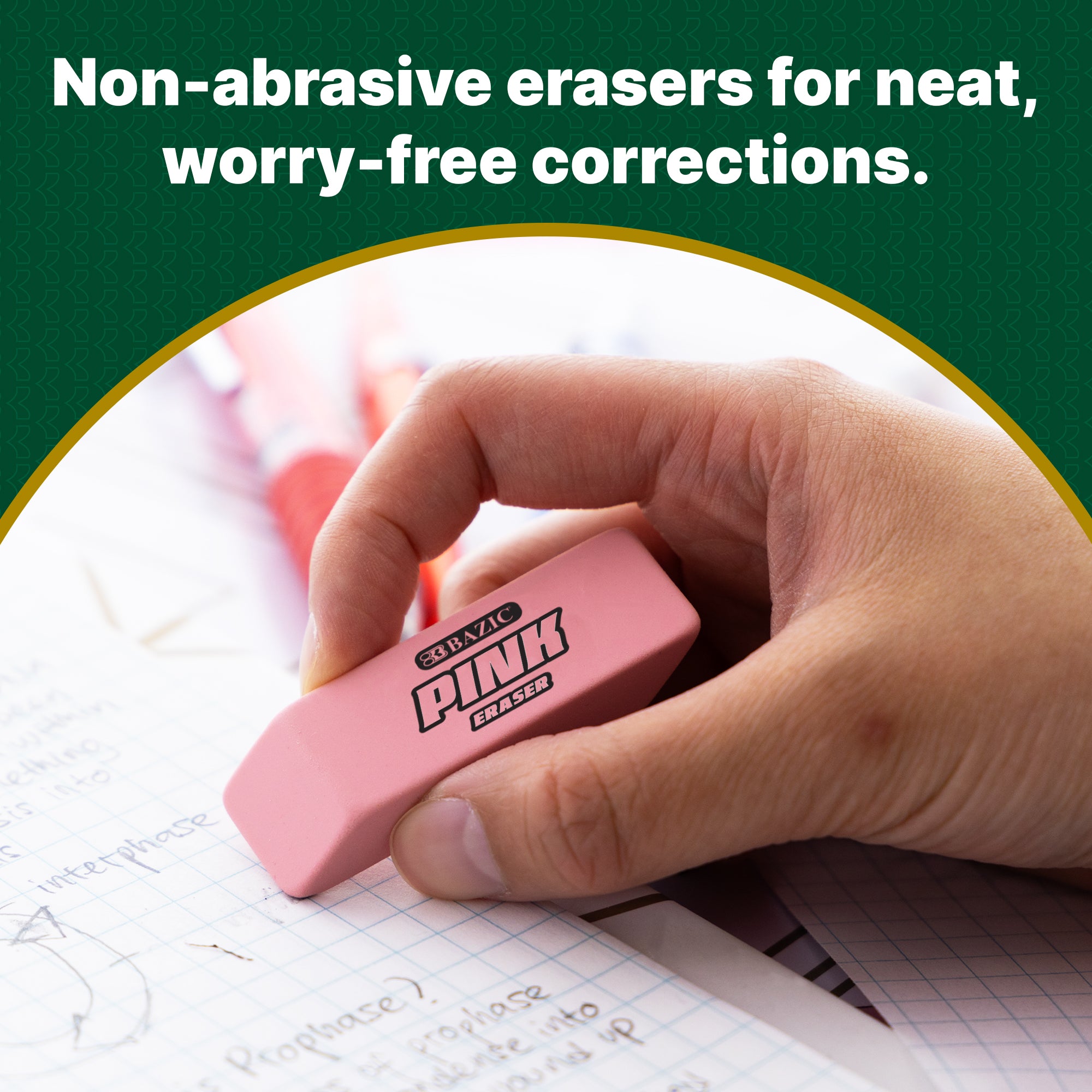 Pink Bevel Block Erasers, Latex-Free, PVC-Free