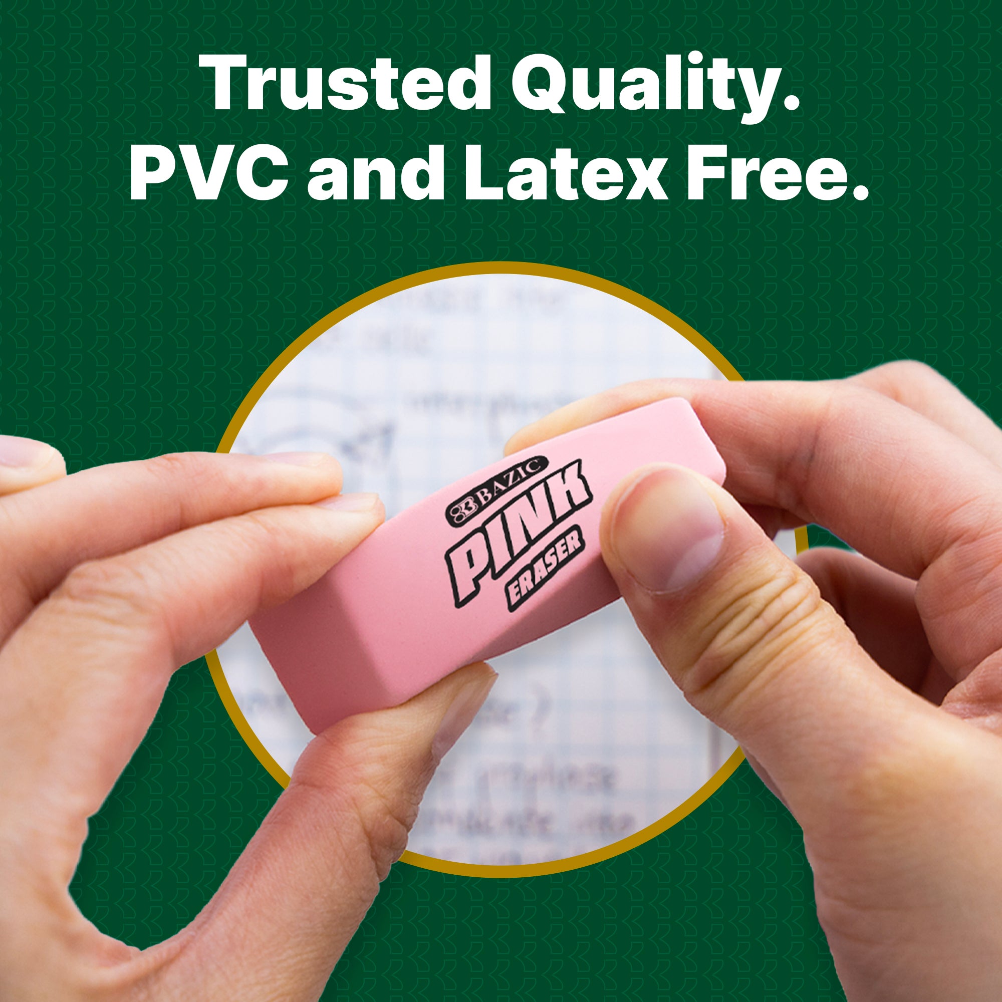 Pink Bevel Block Erasers, Latex-Free, PVC-Free