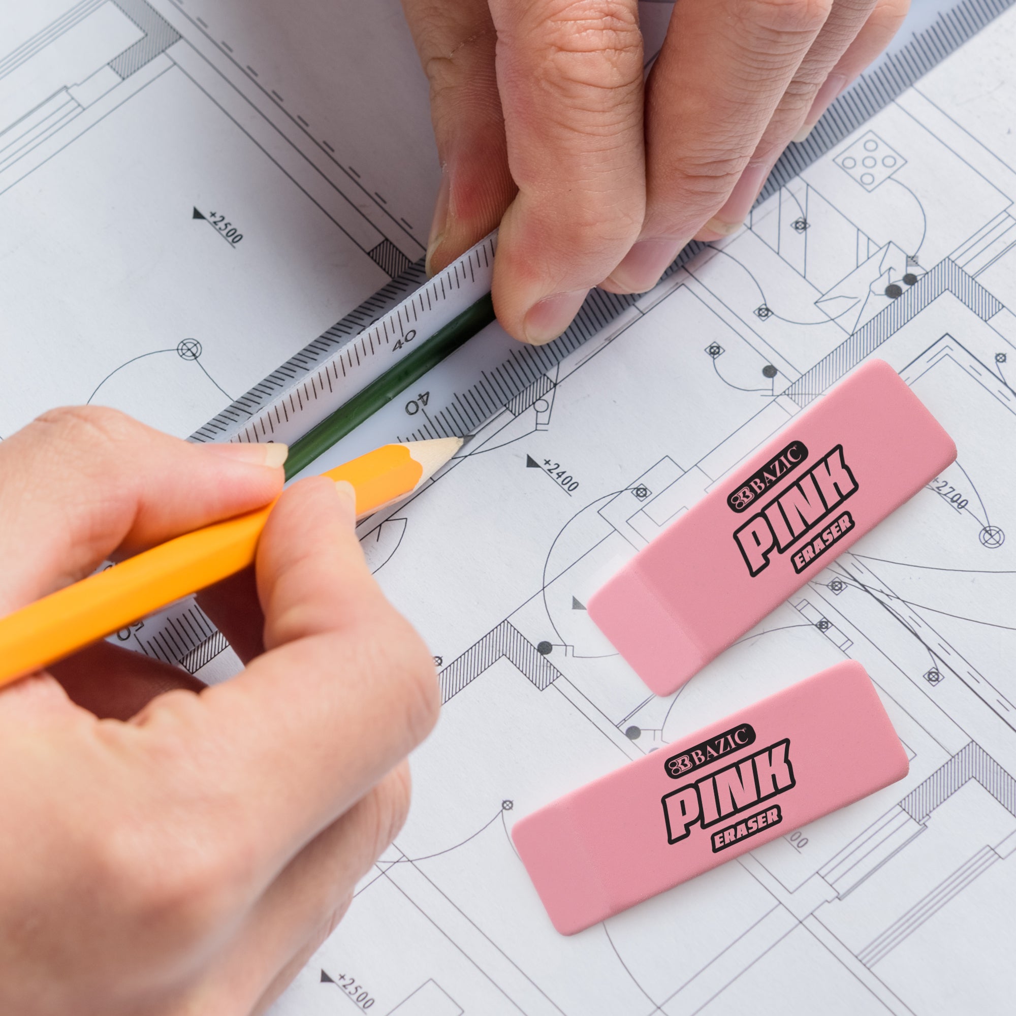Pink Bevel Block Erasers, Latex-Free, PVC-Free