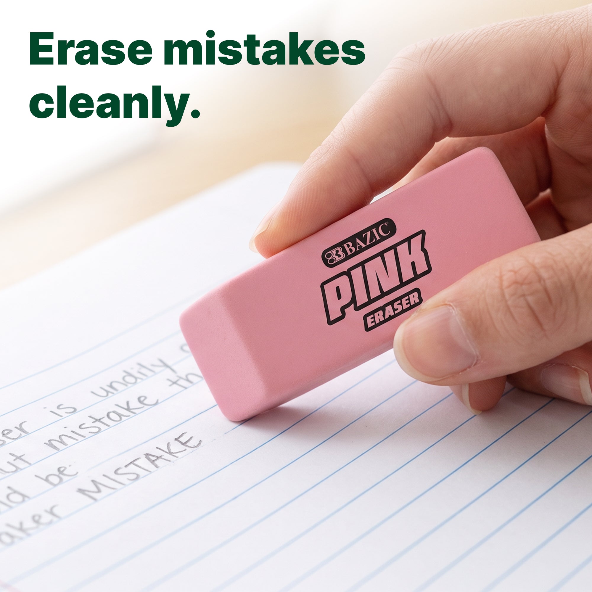 Pink Bevel Block Erasers, Latex-Free, PVC-Free