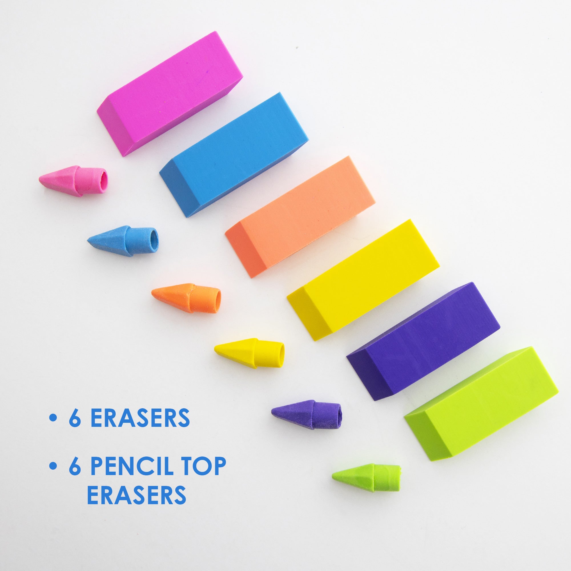 Neon Erasers, 12 Count, for School Homework Classroom