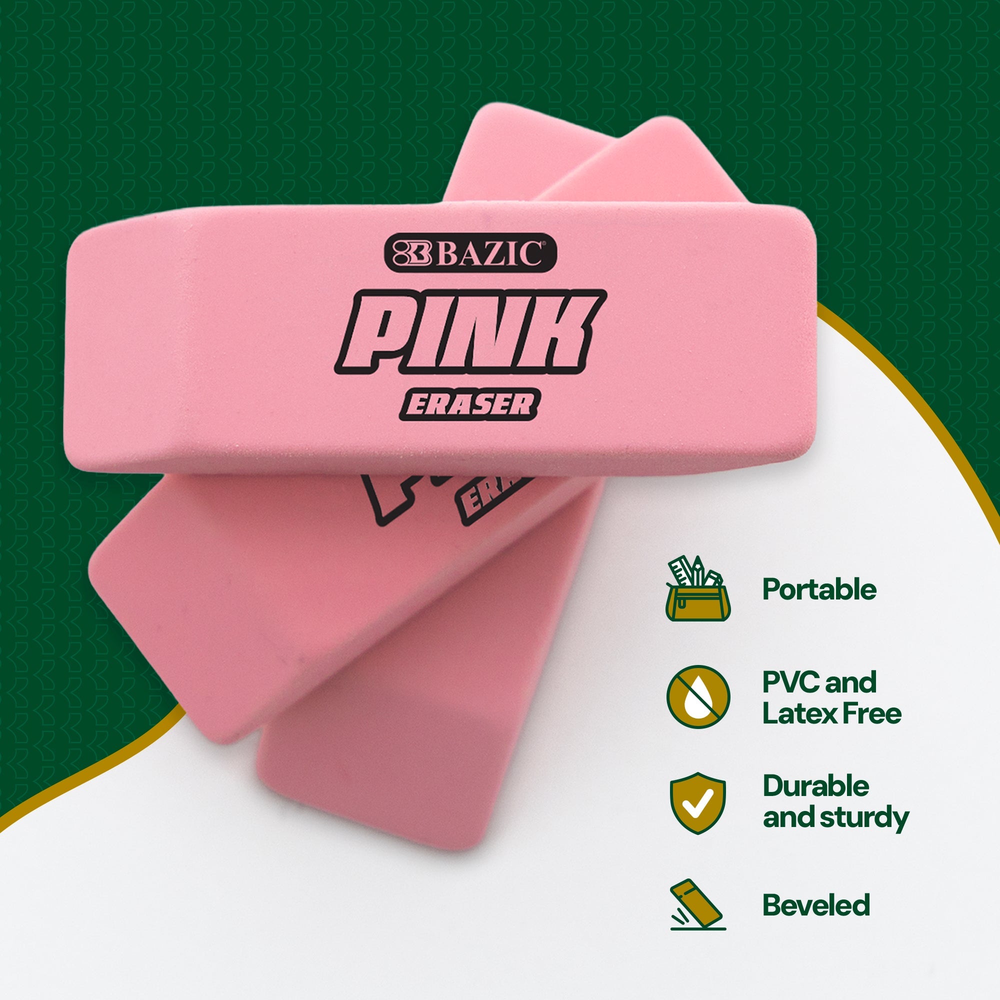 Pink Bevel Block Erasers, Latex-Free, PVC-Free – BAZIC Store