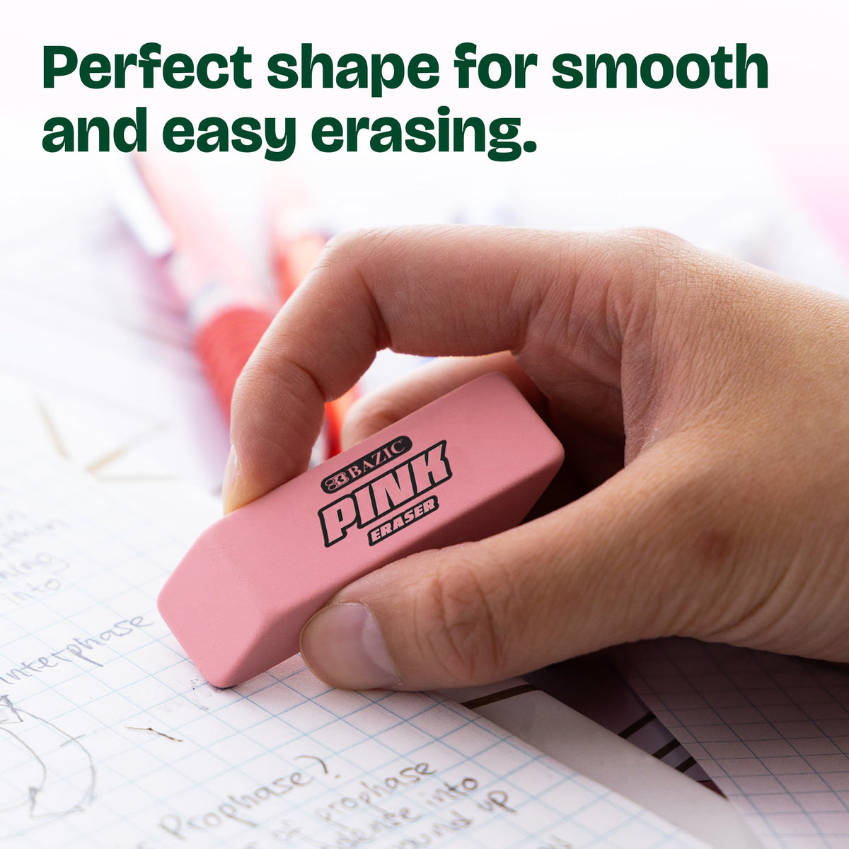 Pink Bevel Block Erasers, Latex-Free, PVC-Free