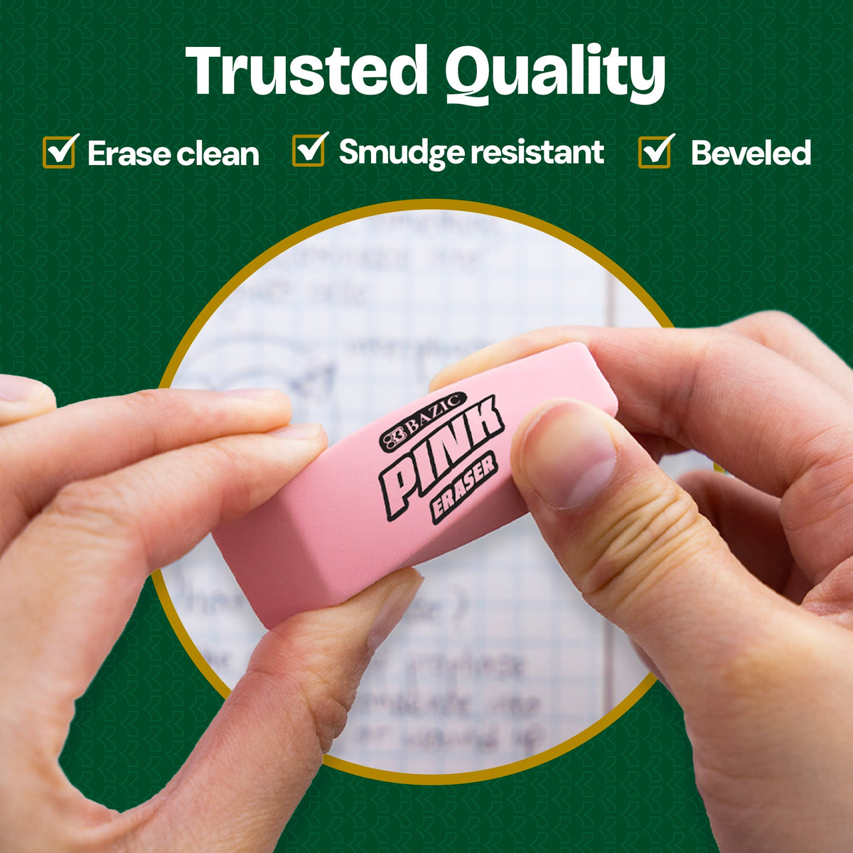Pink Bevel Block Erasers, Latex-Free, PVC-Free
