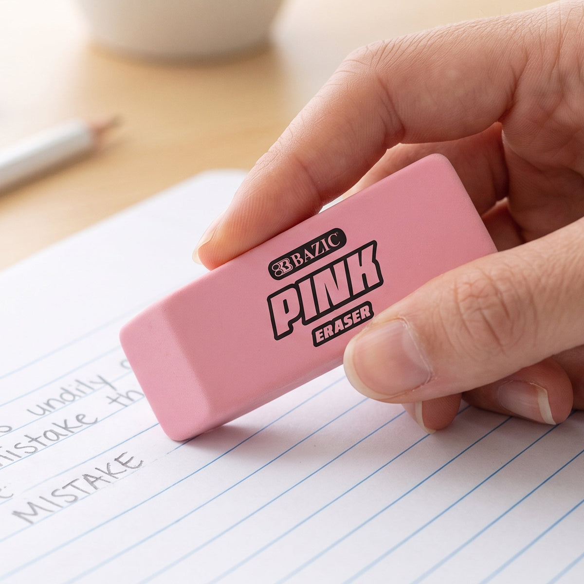 Pink Bevel Block Erasers, Latex-Free, PVC-Free