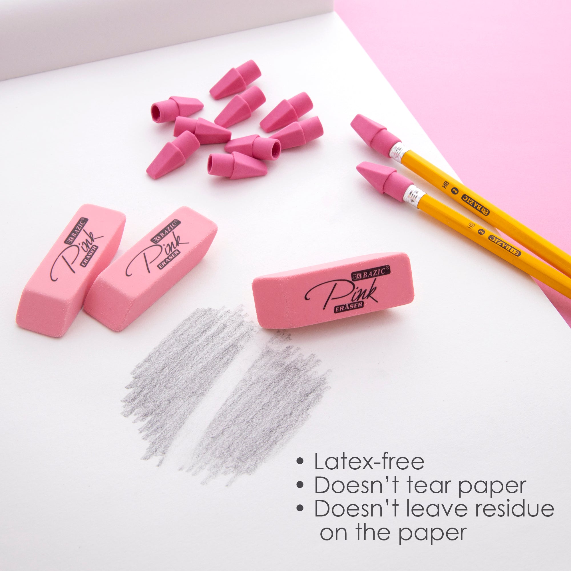 Pink Erasers, 15 Count, for School Homework Classroom