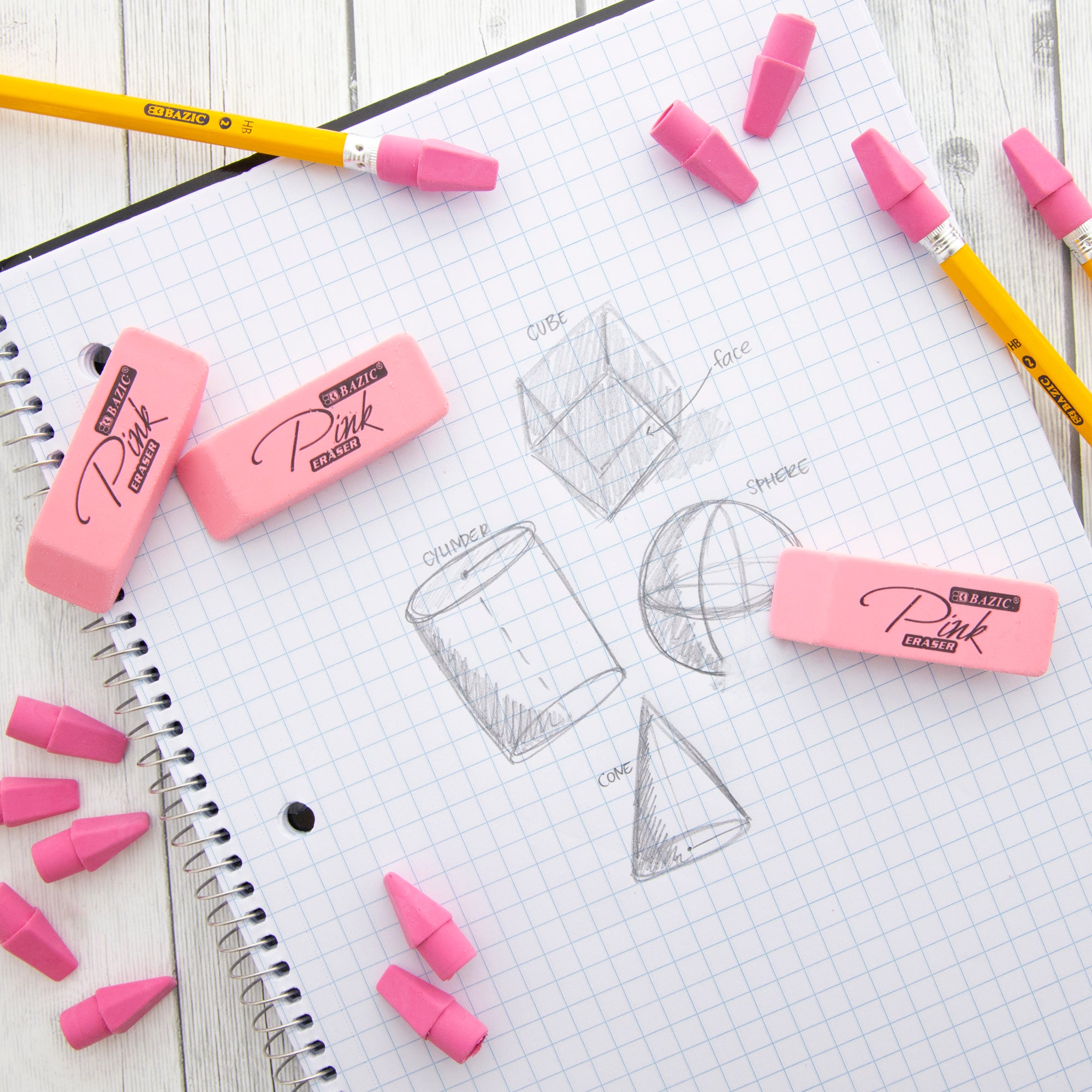 Pink Erasers, 15 Count, for School Homework Classroom