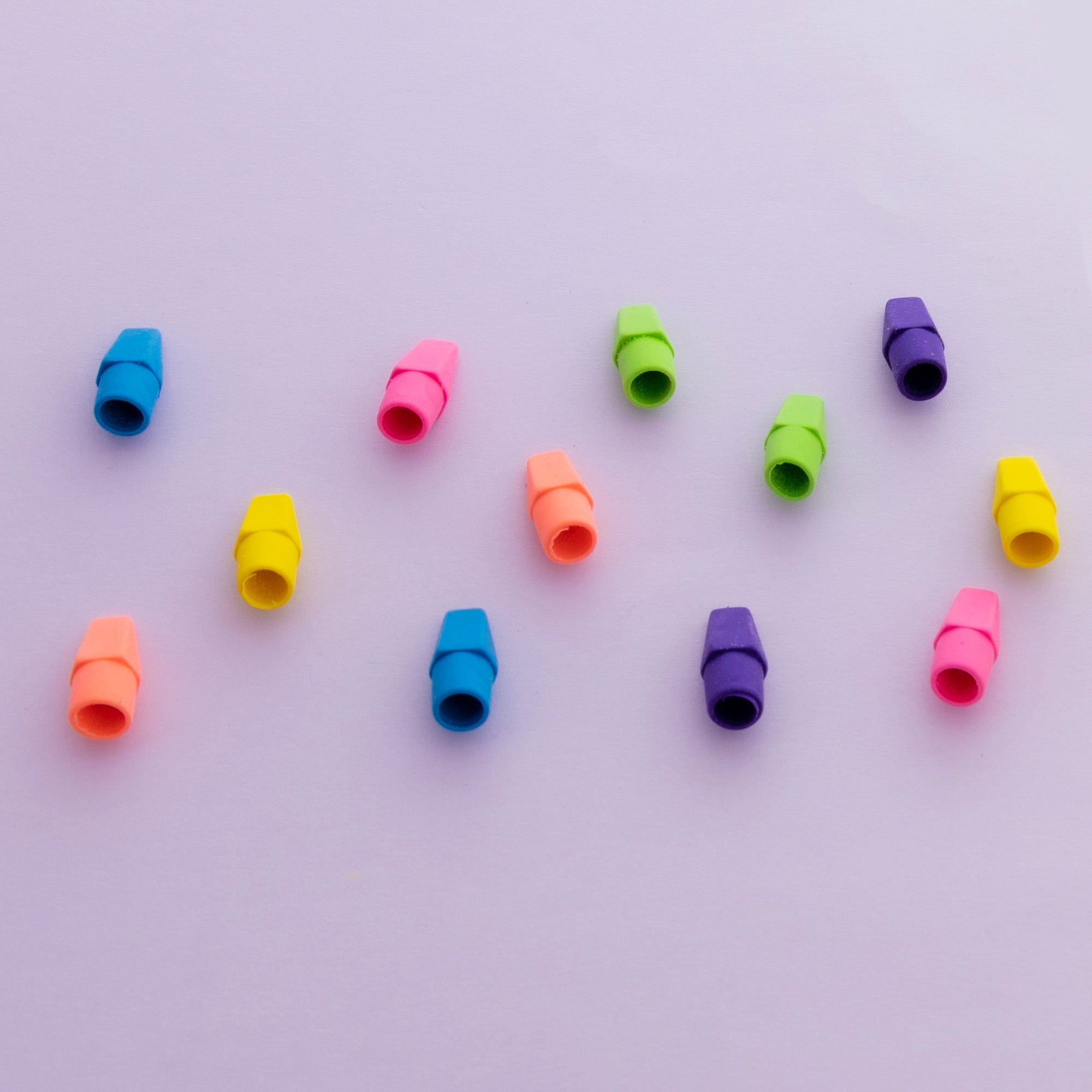 Neon Erasers & Eraser Caps Set, Latex-Free, 15 Pieces