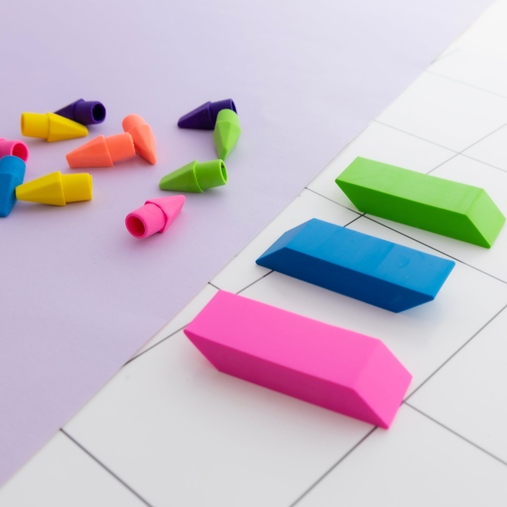 Neon Erasers & Eraser Caps Set, Latex-Free, 15 Pieces
