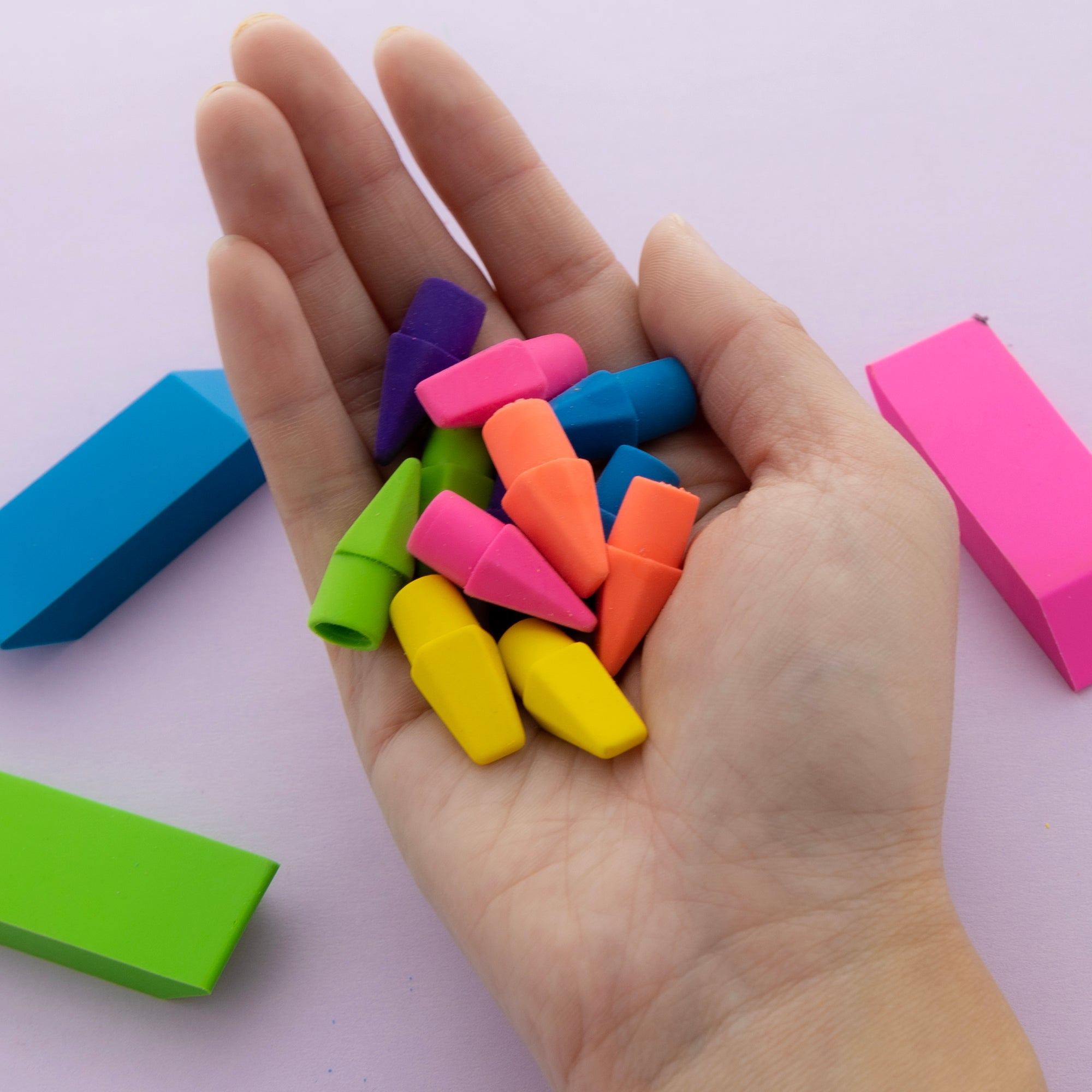 Neon Erasers & Eraser Caps Set, Latex-Free, 15 Pieces