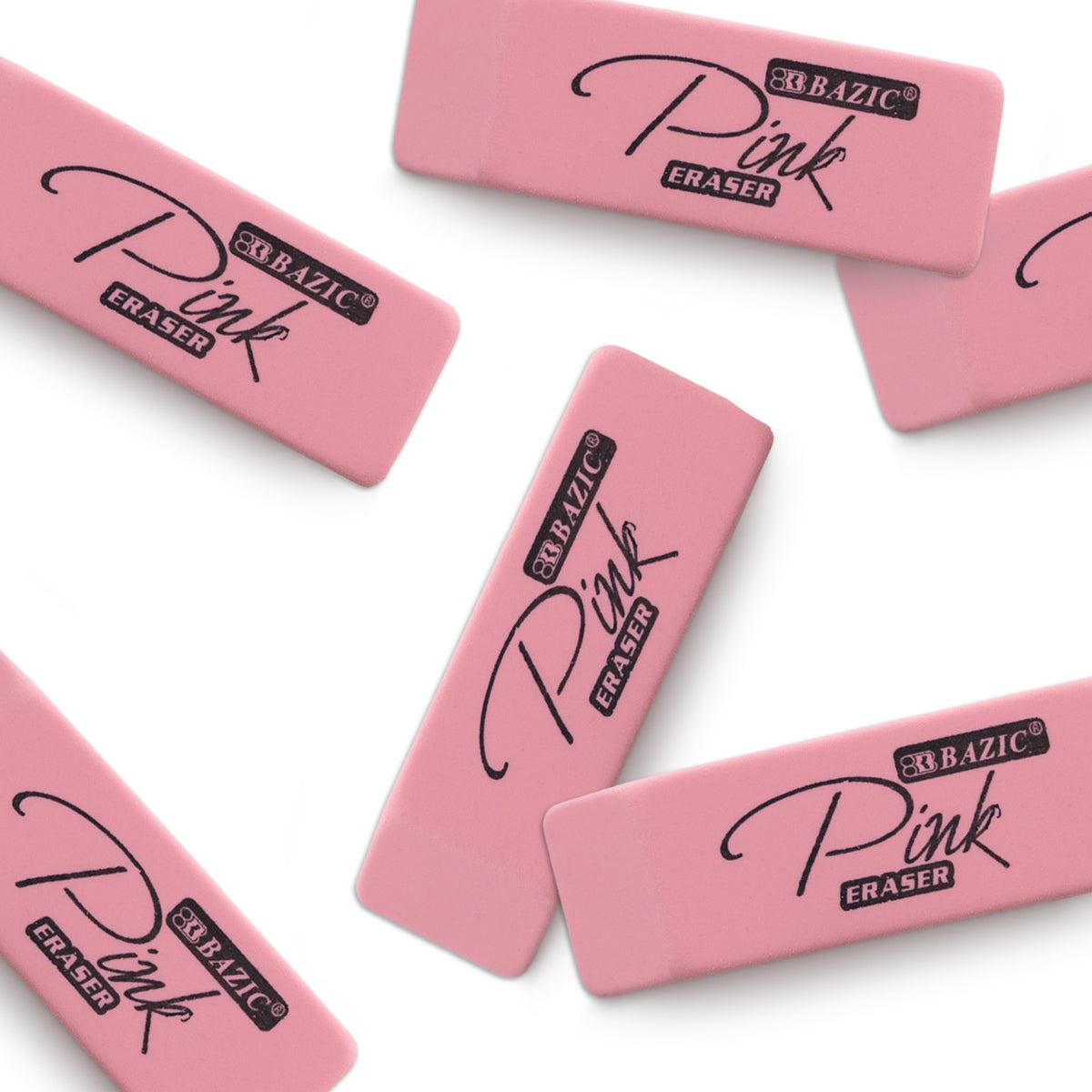 BAZIC Pink Bevel Block Erasers, Latex-Free, PVC-Free, 24 erasers
