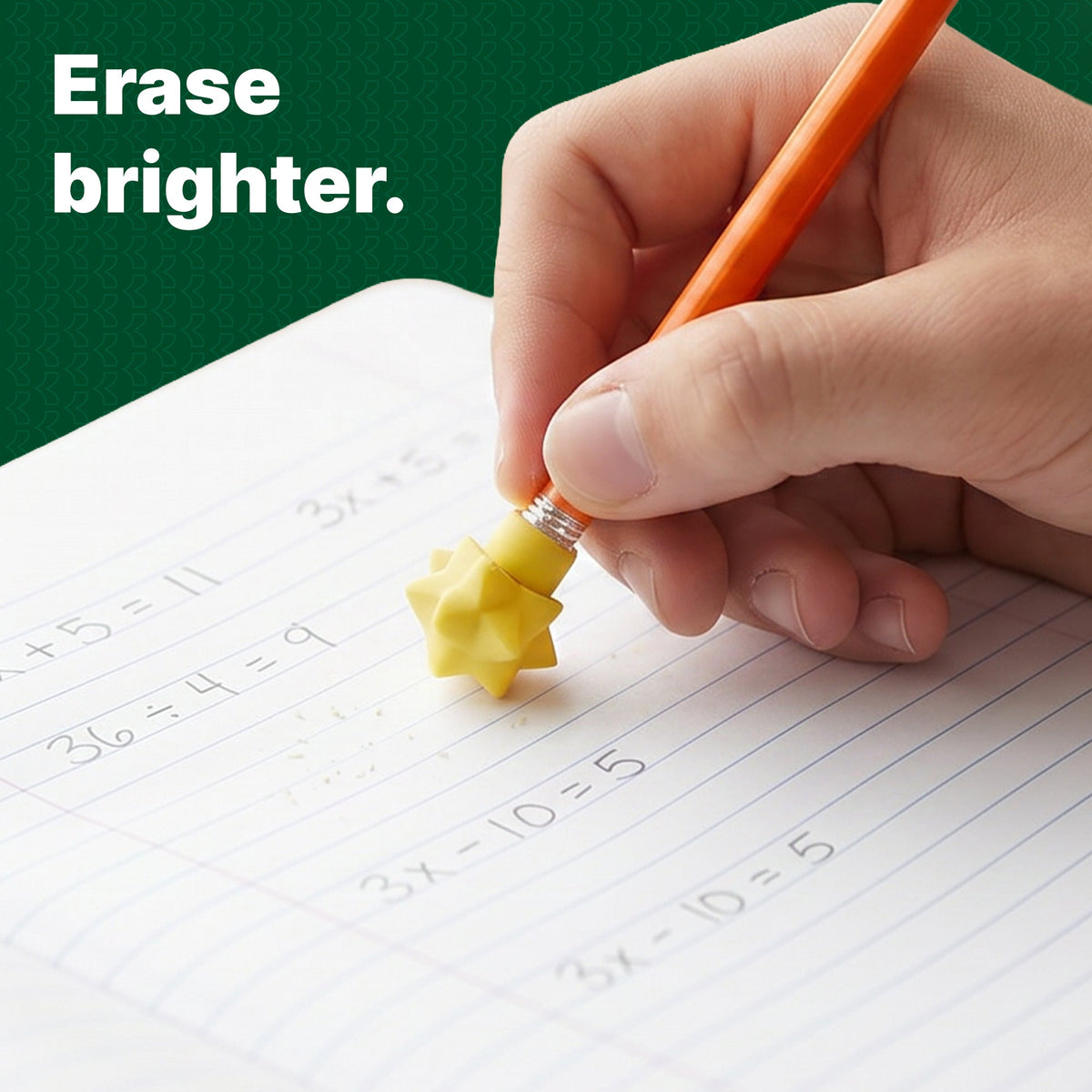 Neon Star Pencil Top Erasers, Latex-Free, 12-Count