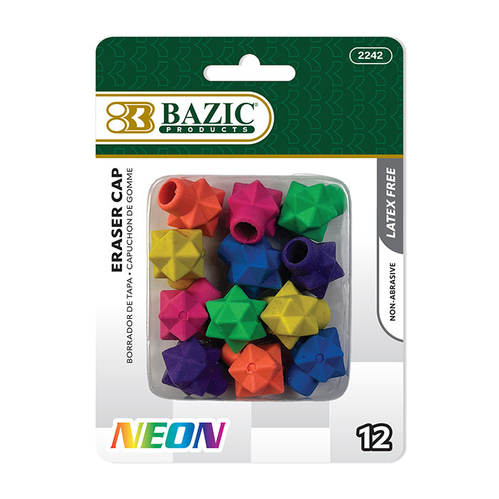 Neon Star Pencil Top Erasers, Latex-Free, 12-Count