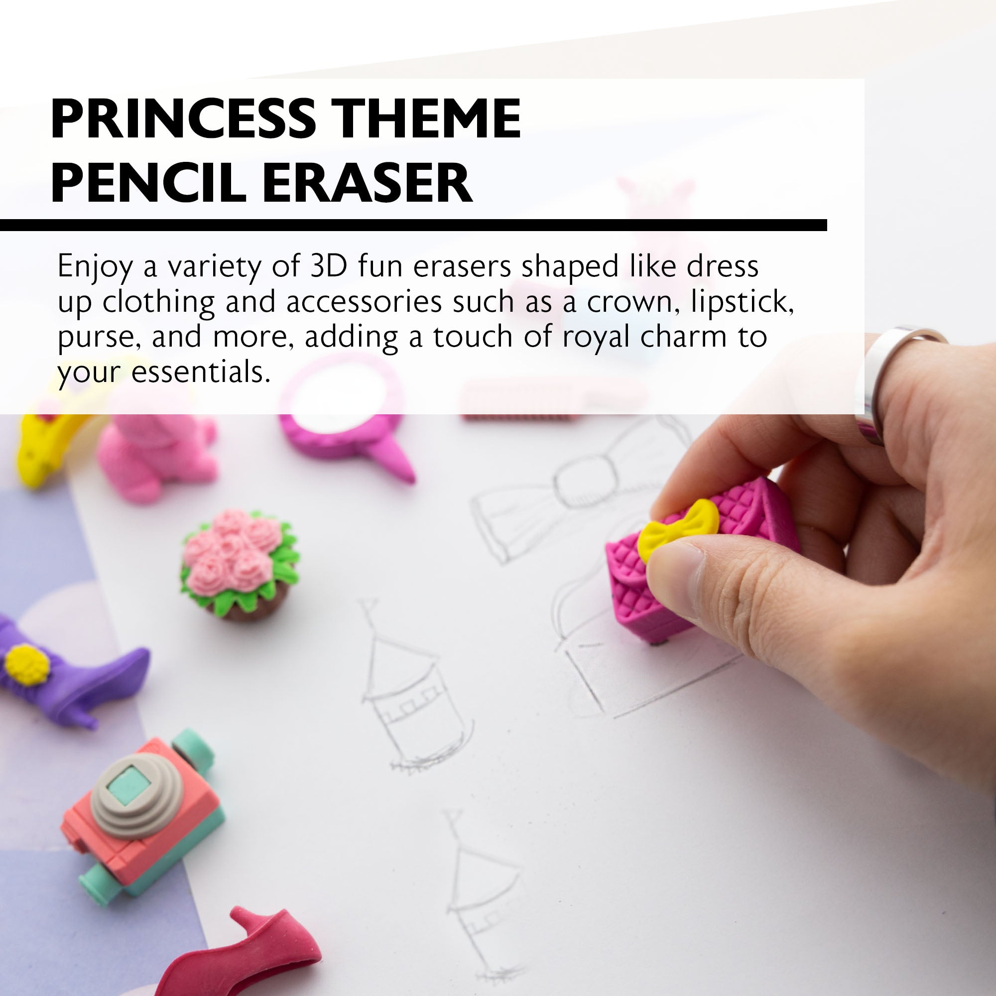Princess 3D Erasers, 4 Count, for Kids Party Favors