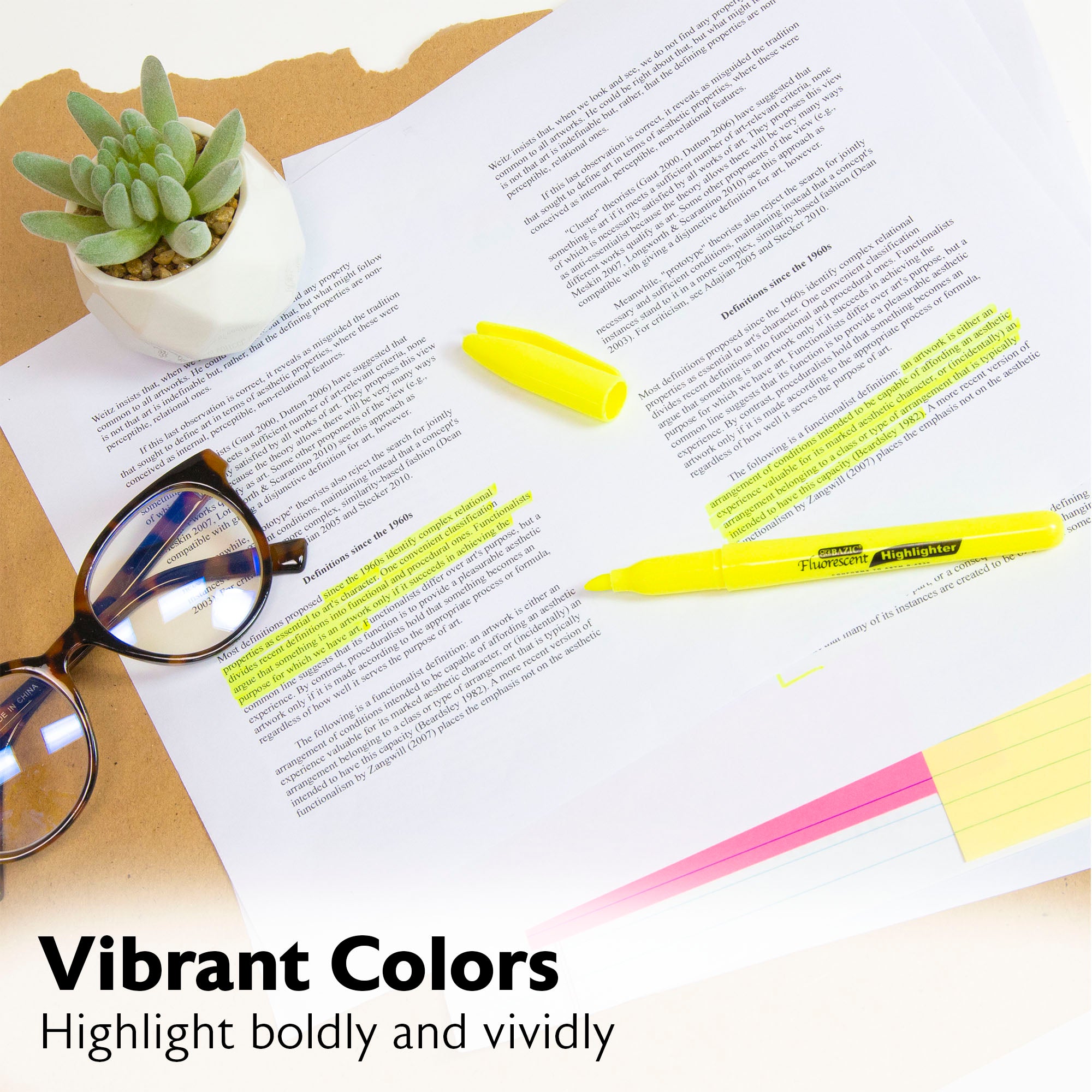 Yellow Fluorescent Highlighters, Pen-Style, 5-Count