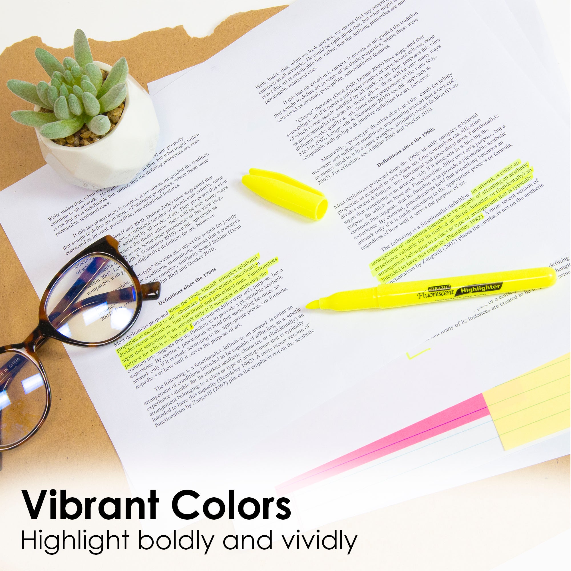 Yellow Fluorescent Highlighters, Pen-Style, 12-Count