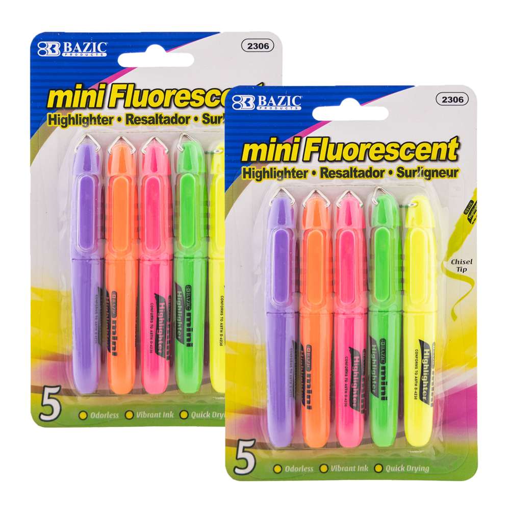 Chisel Tip Mini Capsule Highlighters, Dry-Quickly Non-Toxic