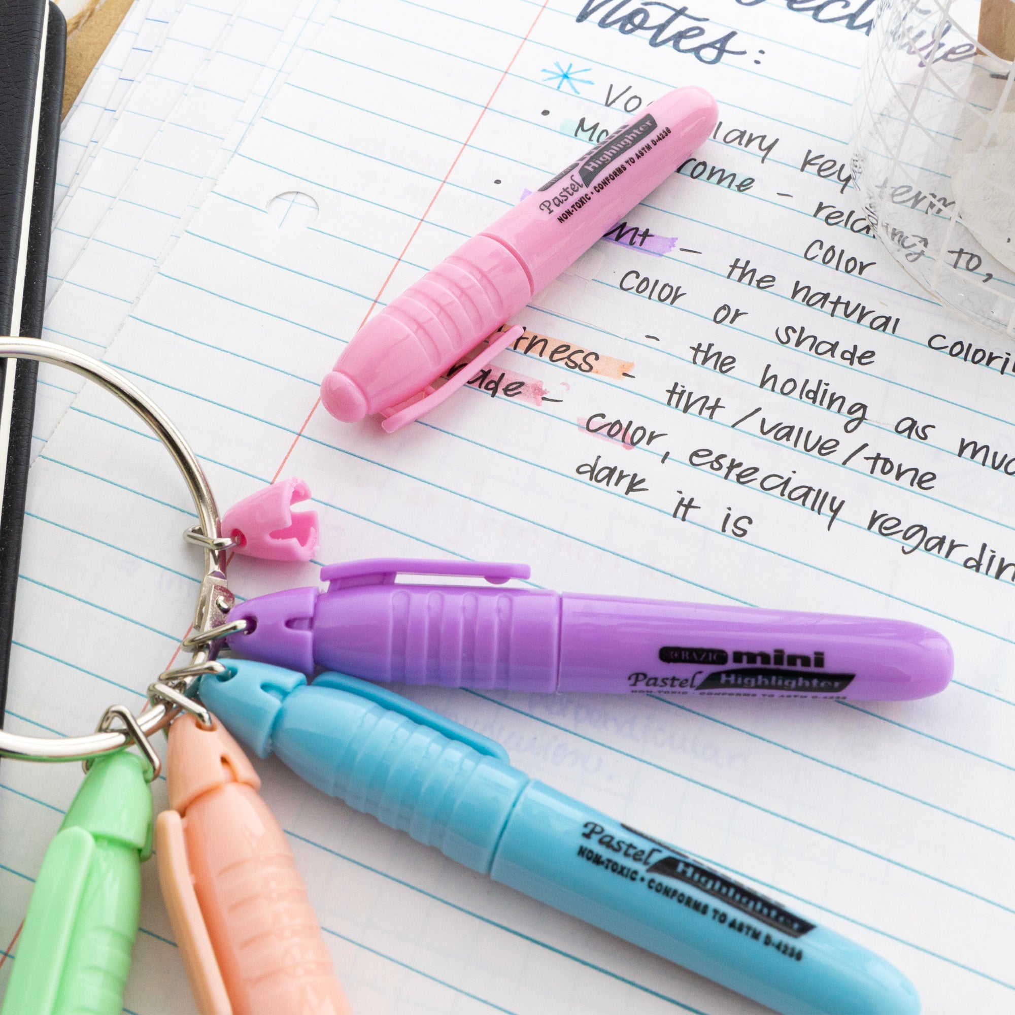 Assorted Pastel Highlighters, Mini, 5-Count, Cap Clip