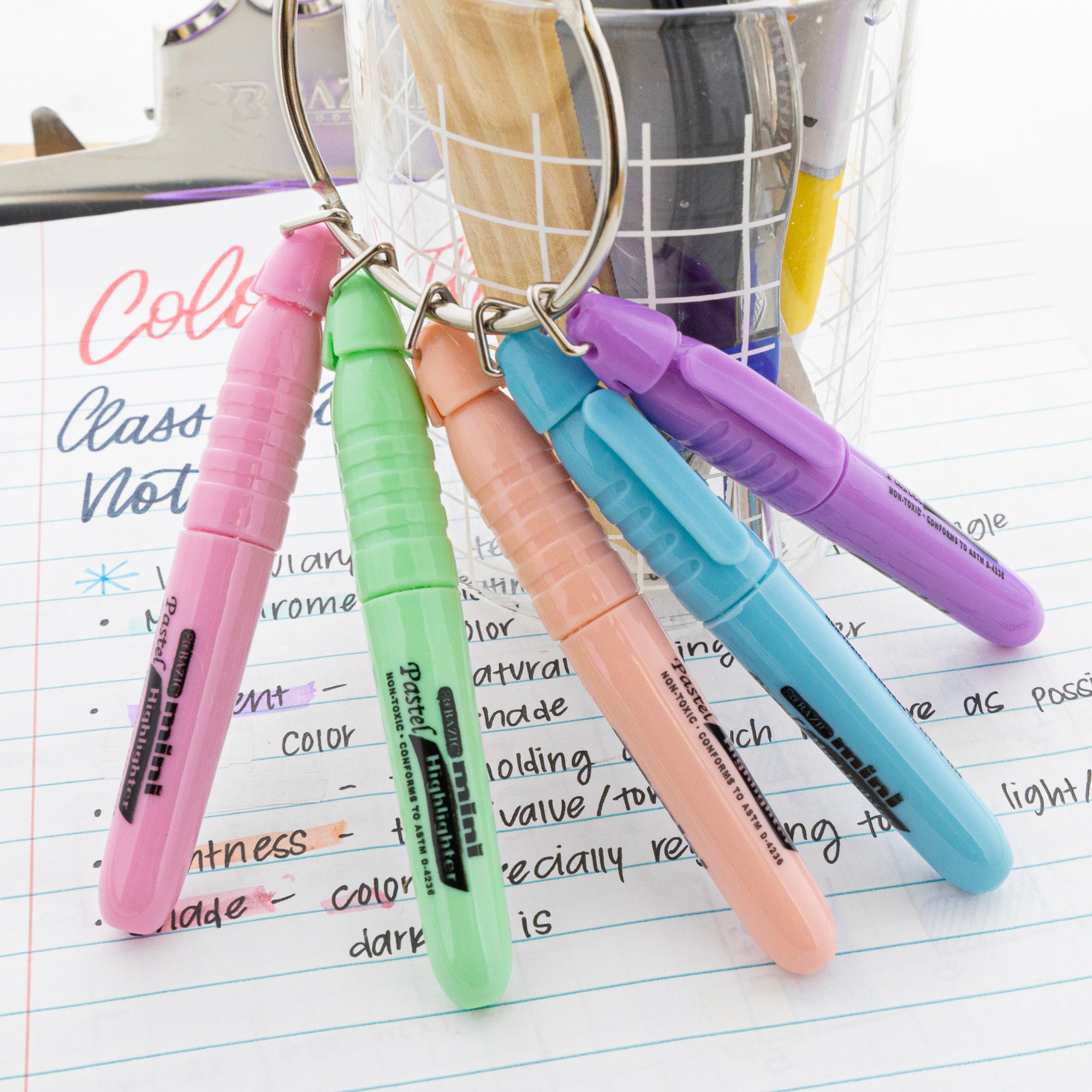 Assorted Pastel Highlighters, Mini, 5-Count, Cap Clip