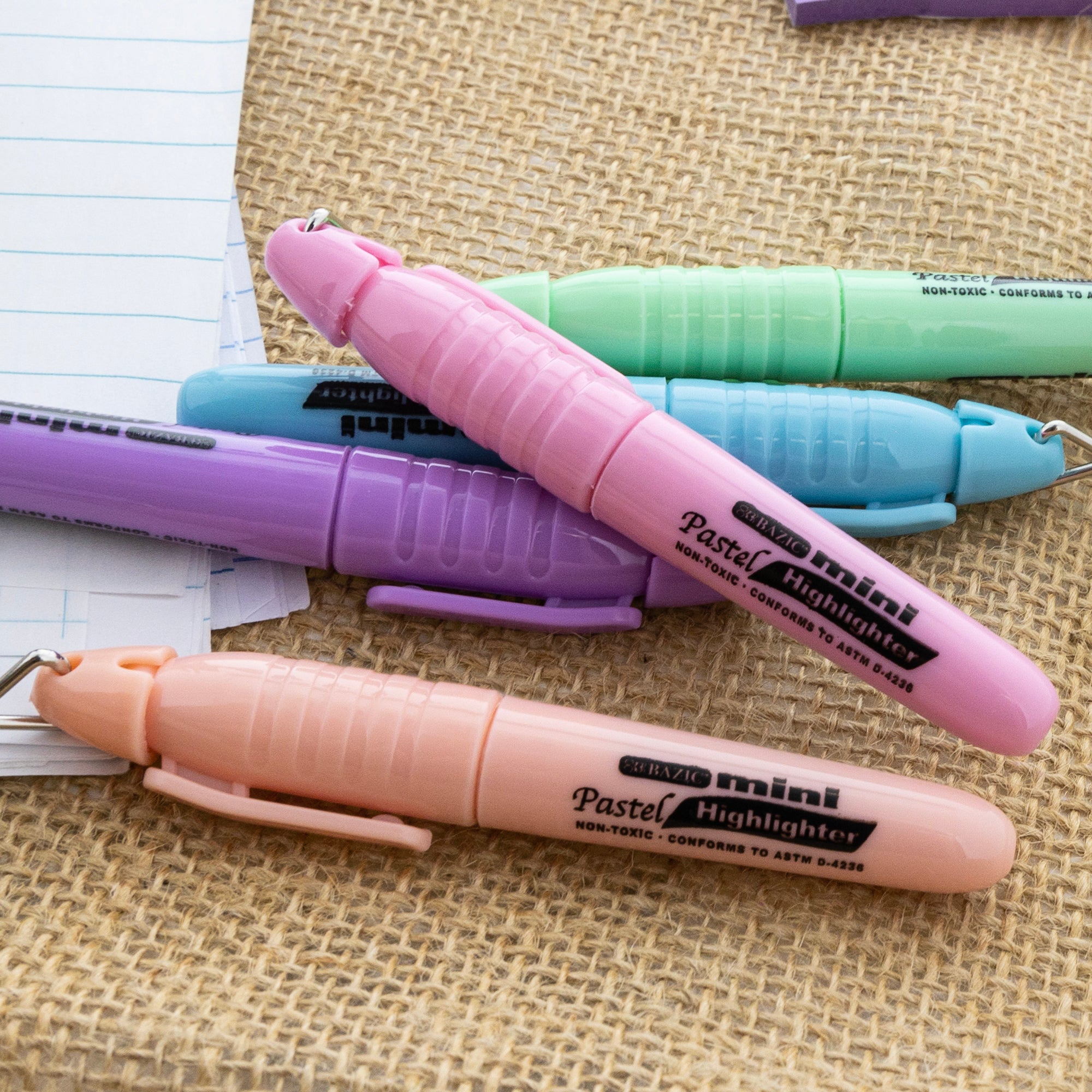 Assorted Pastel Highlighters, Mini, 5-Count, Cap Clip